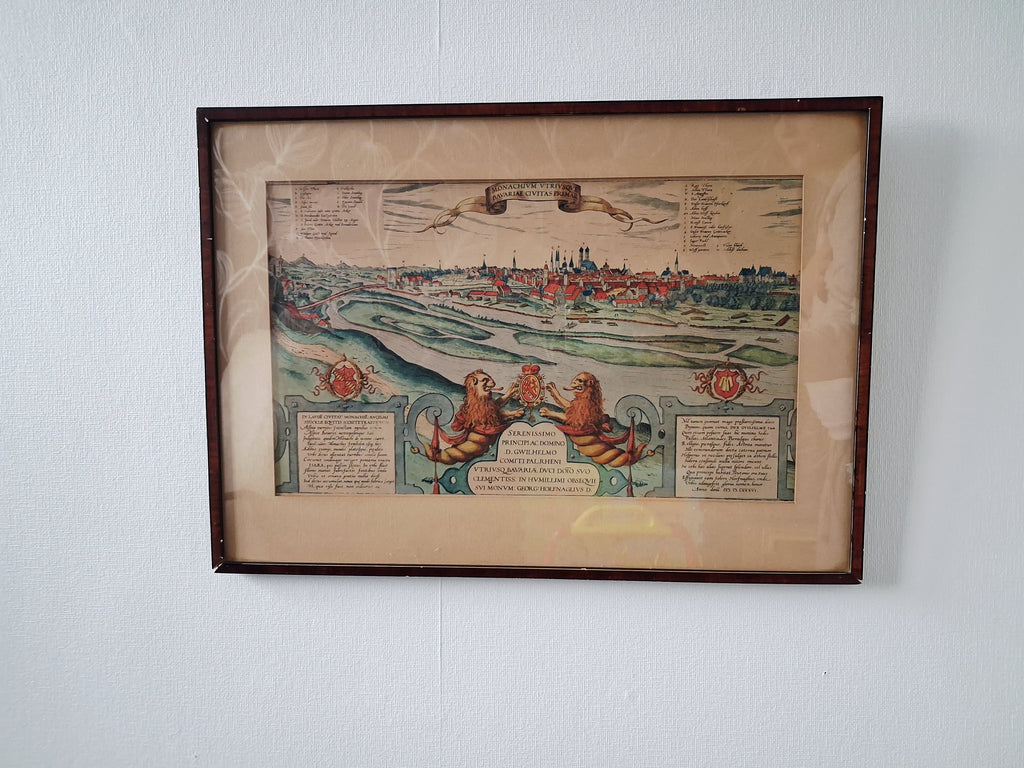 Vintage framed reproduction map of Munich Bavaria