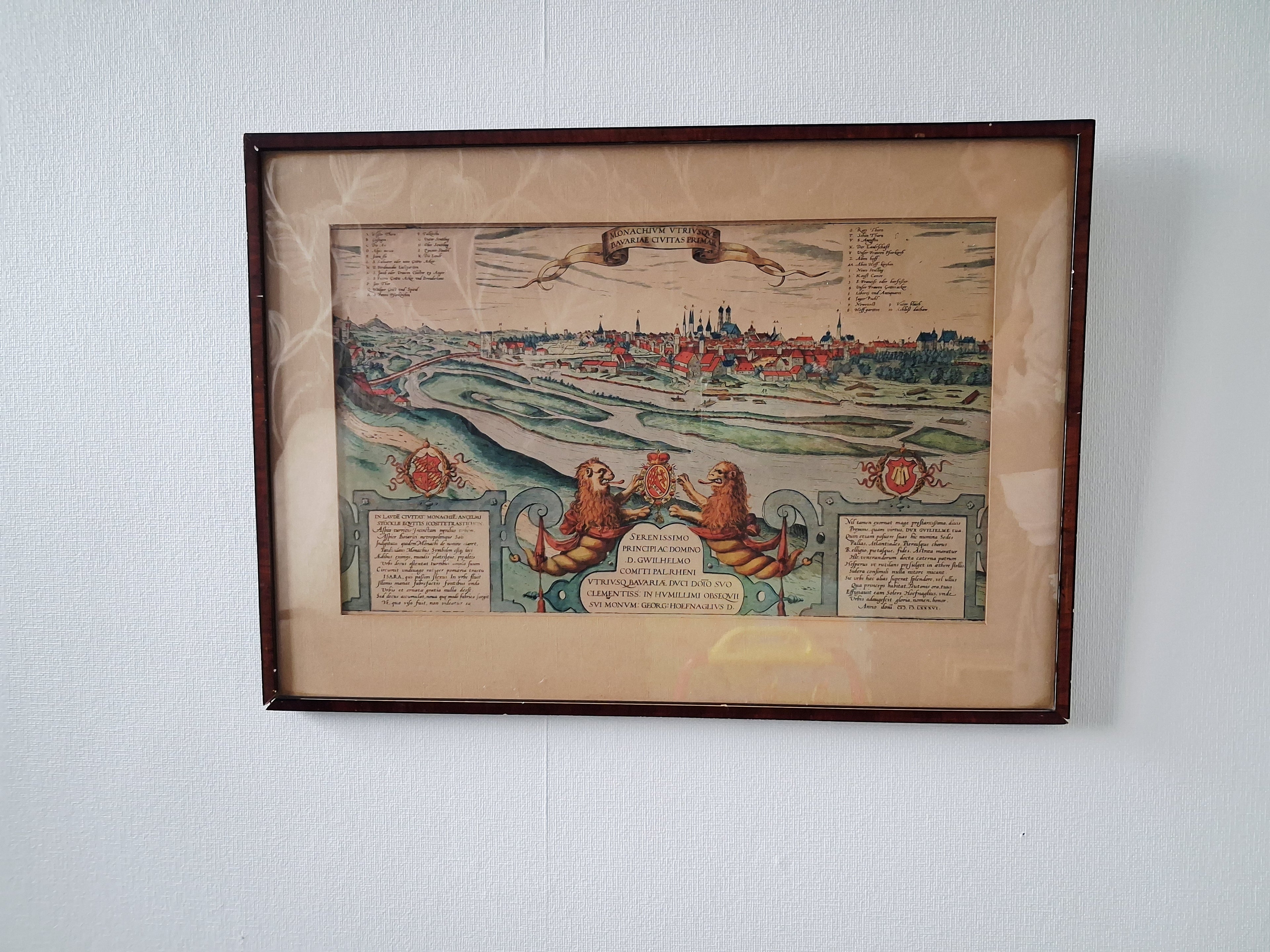 Vintage framed reproduction map of Munich Bavaria