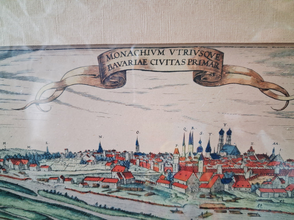 Vintage framed reproduction map of Munich Bavaria