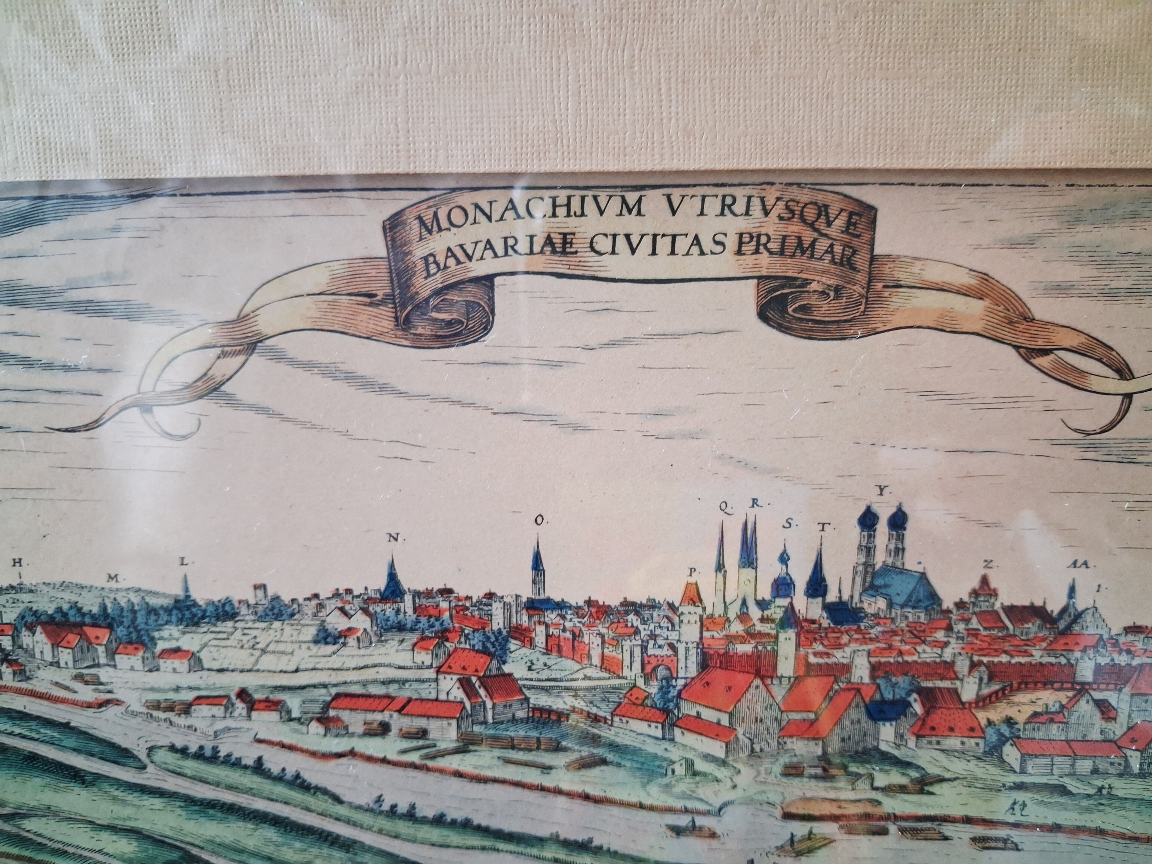 Vintage framed reproduction map of Munich Bavaria