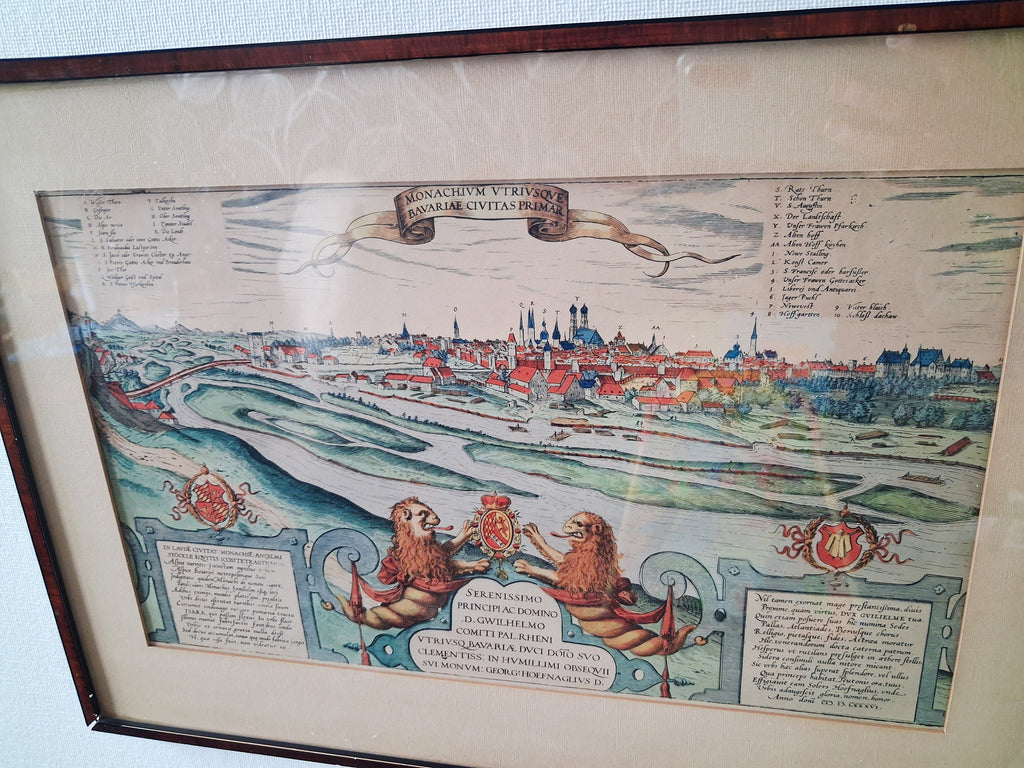 Vintage framed reproduction map of Munich Bavaria