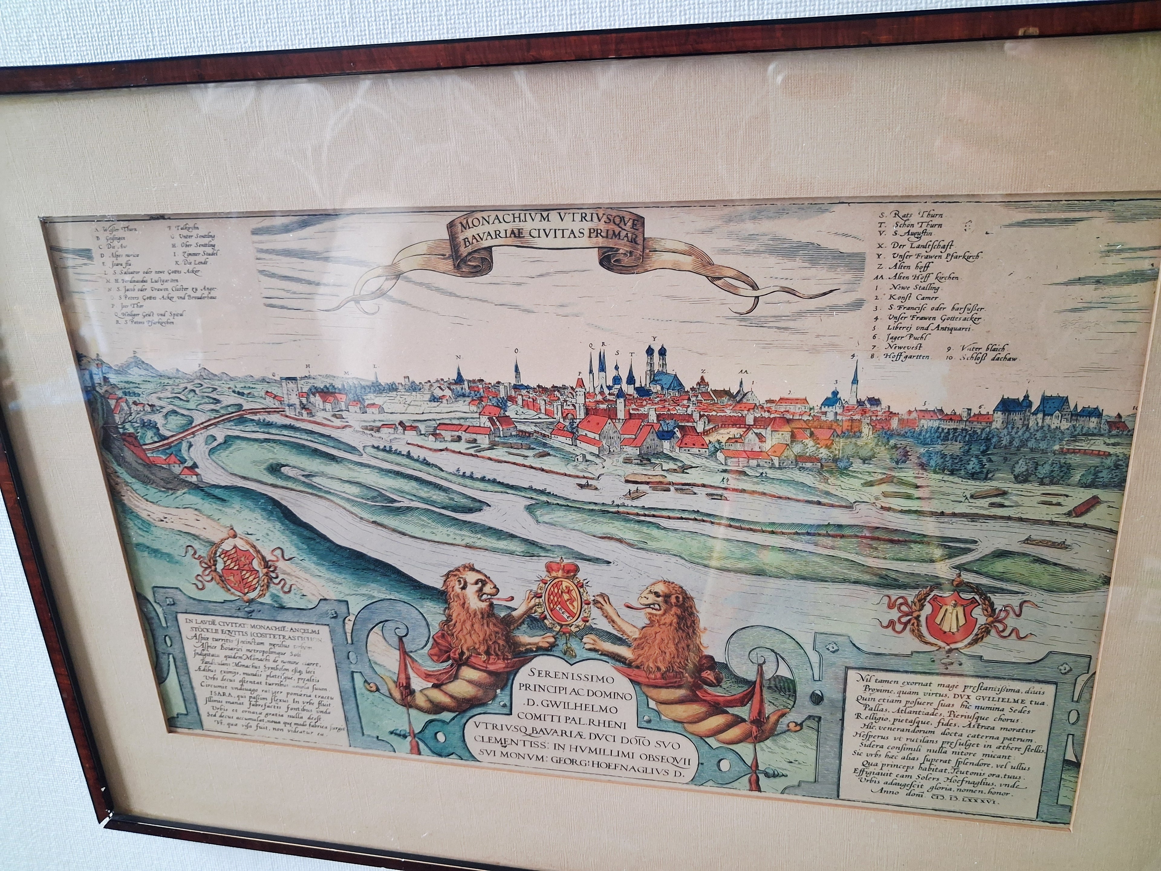 Vintage framed reproduction map of Munich Bavaria