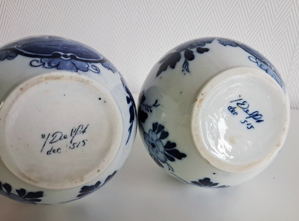 Pair of antique Delft-style vases, Mosa Maastricht Holland, Windmill & sailing ship décor