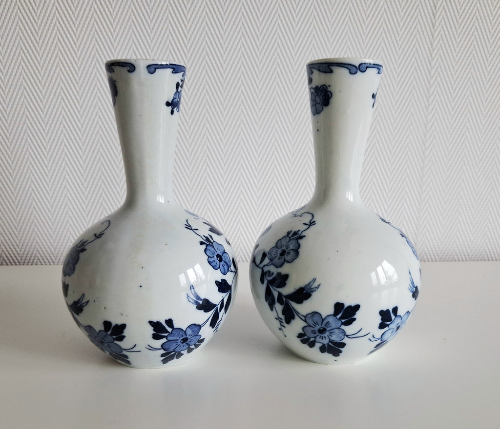 Pair of antique Delft-style vases, Mosa Maastricht Holland, Windmill & sailing ship décor