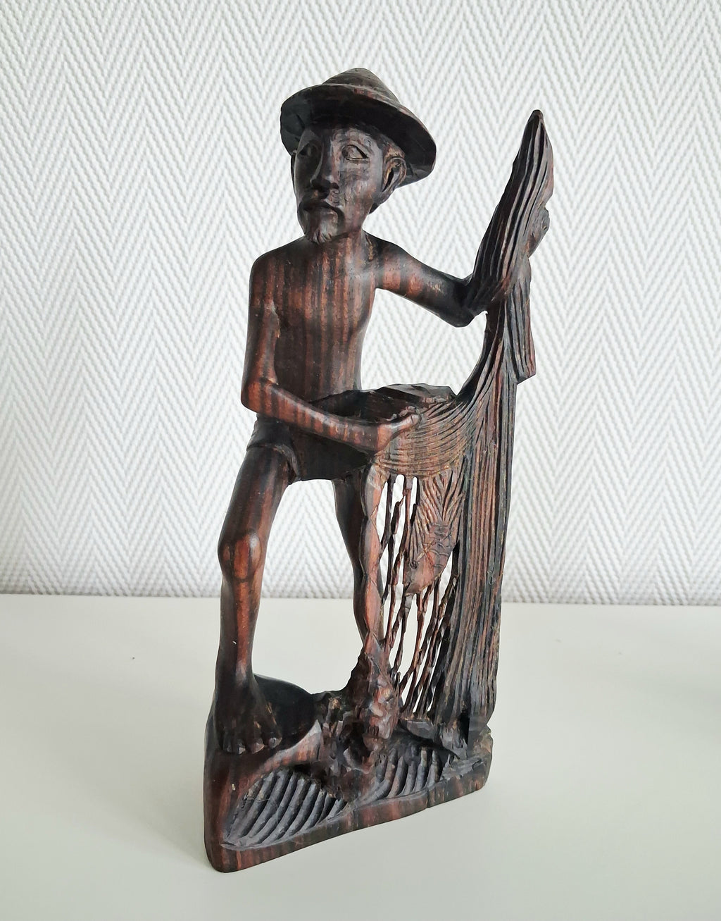 Balinese hand carved wood figures, Fisherman and rice farmer