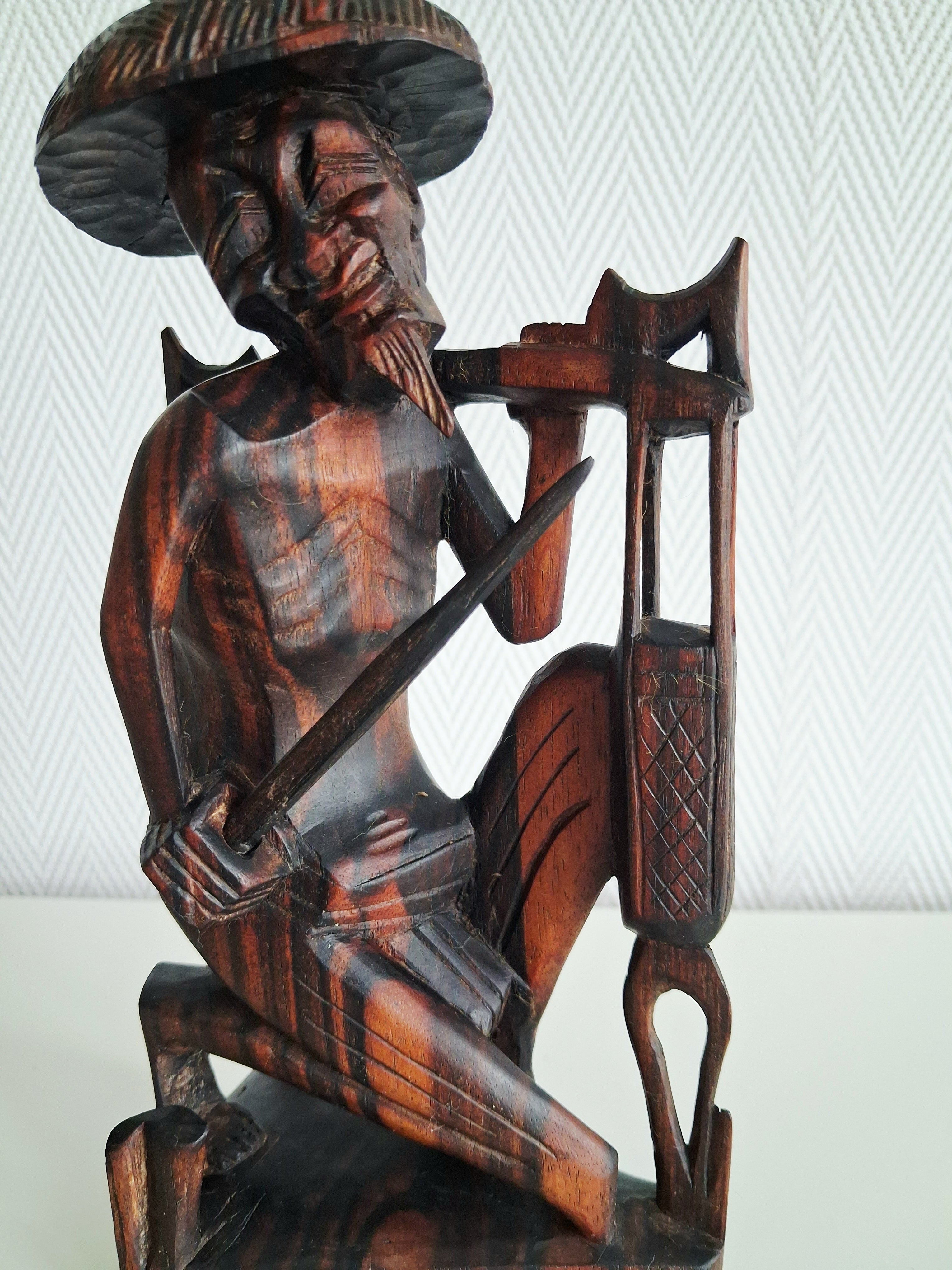 Balinese hand carved wood figures, Fisherman and rice farmer