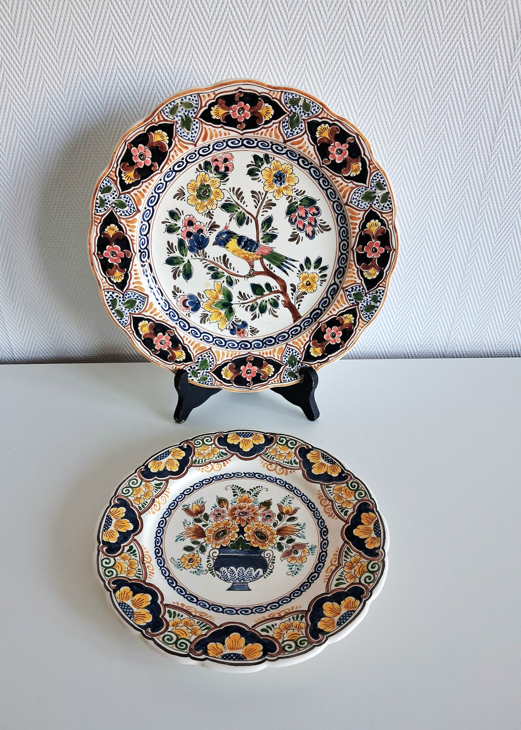 Hand painted Dutch Delft floral plates, Holland wall plates