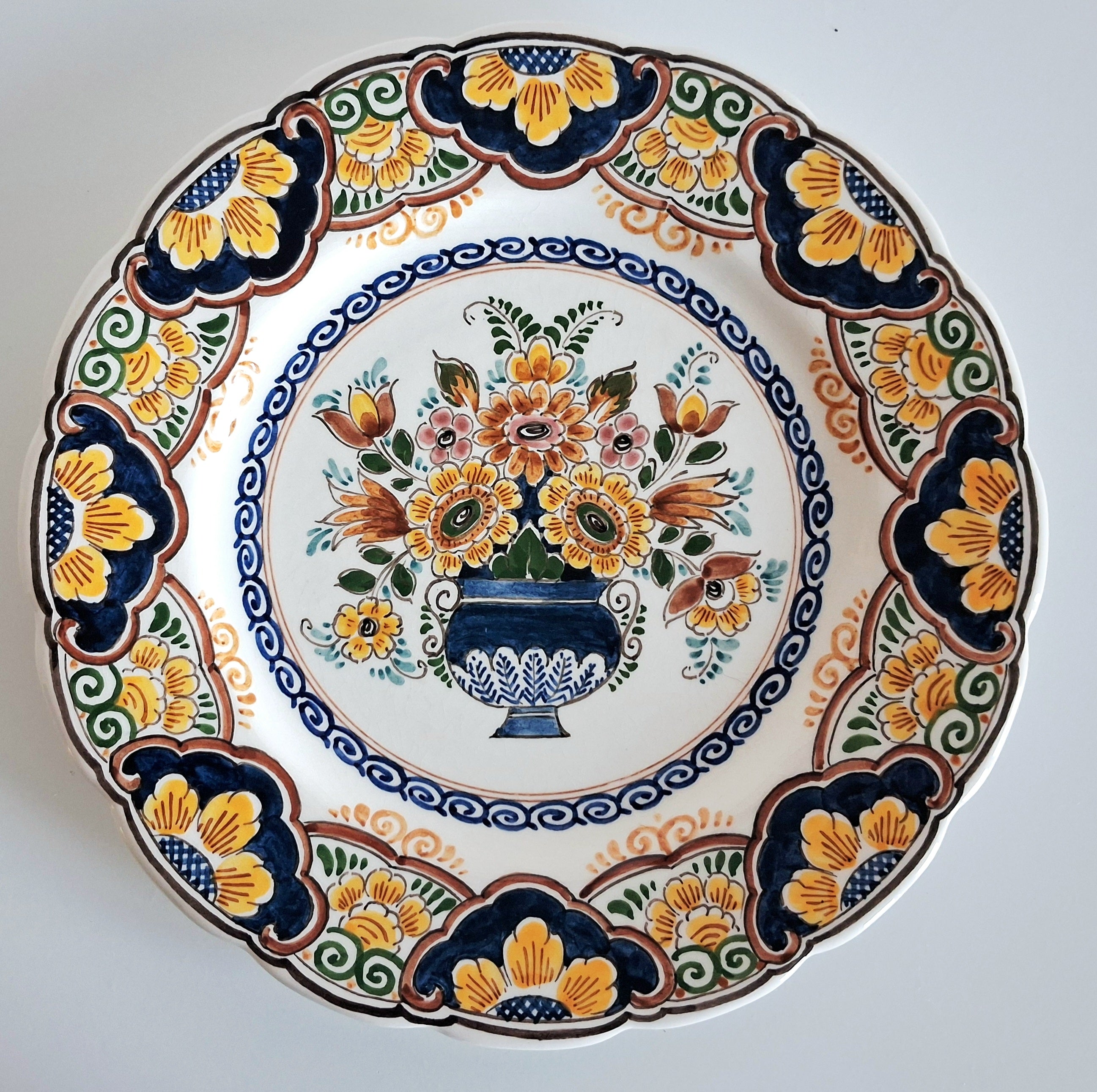 Hand painted Dutch Delft floral plates, Holland wall plates