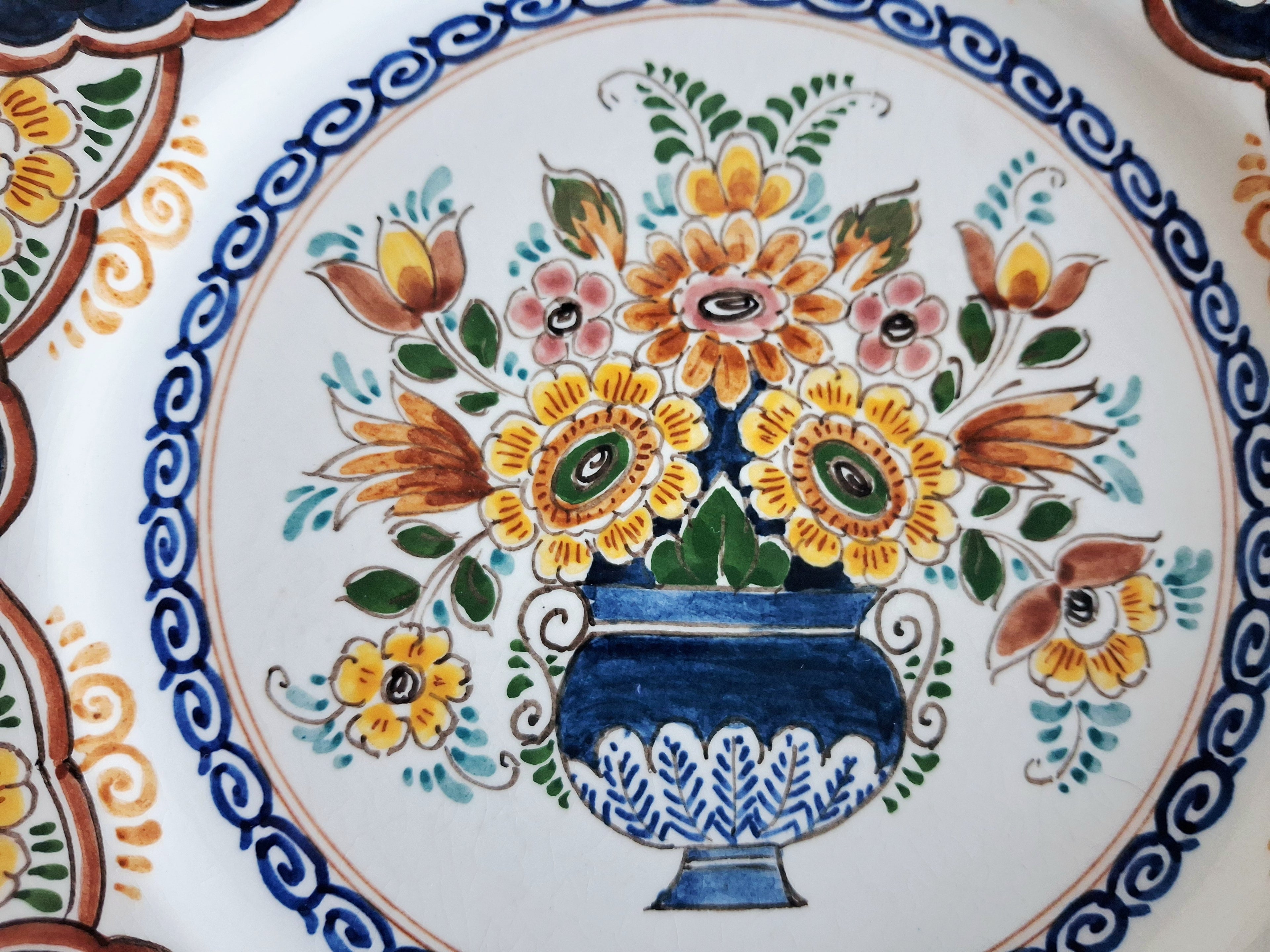 Hand painted Dutch Delft floral plates, Holland wall plates