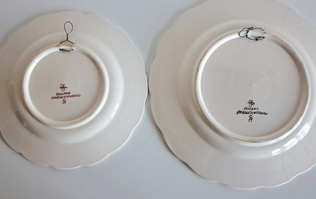 Hand painted Dutch Delft floral plates, Holland wall plates