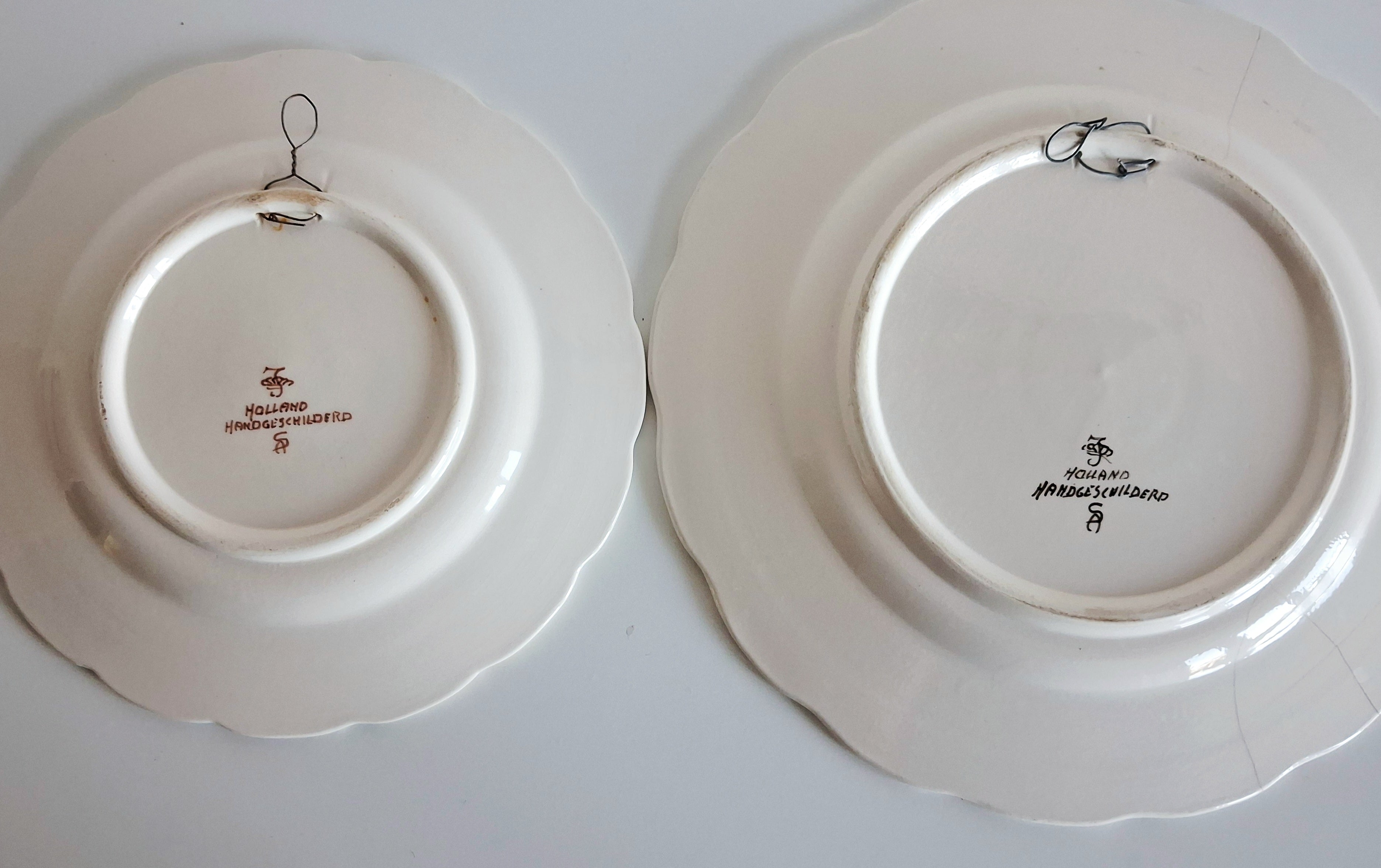 Hand painted Dutch Delft floral plates, Holland wall plates