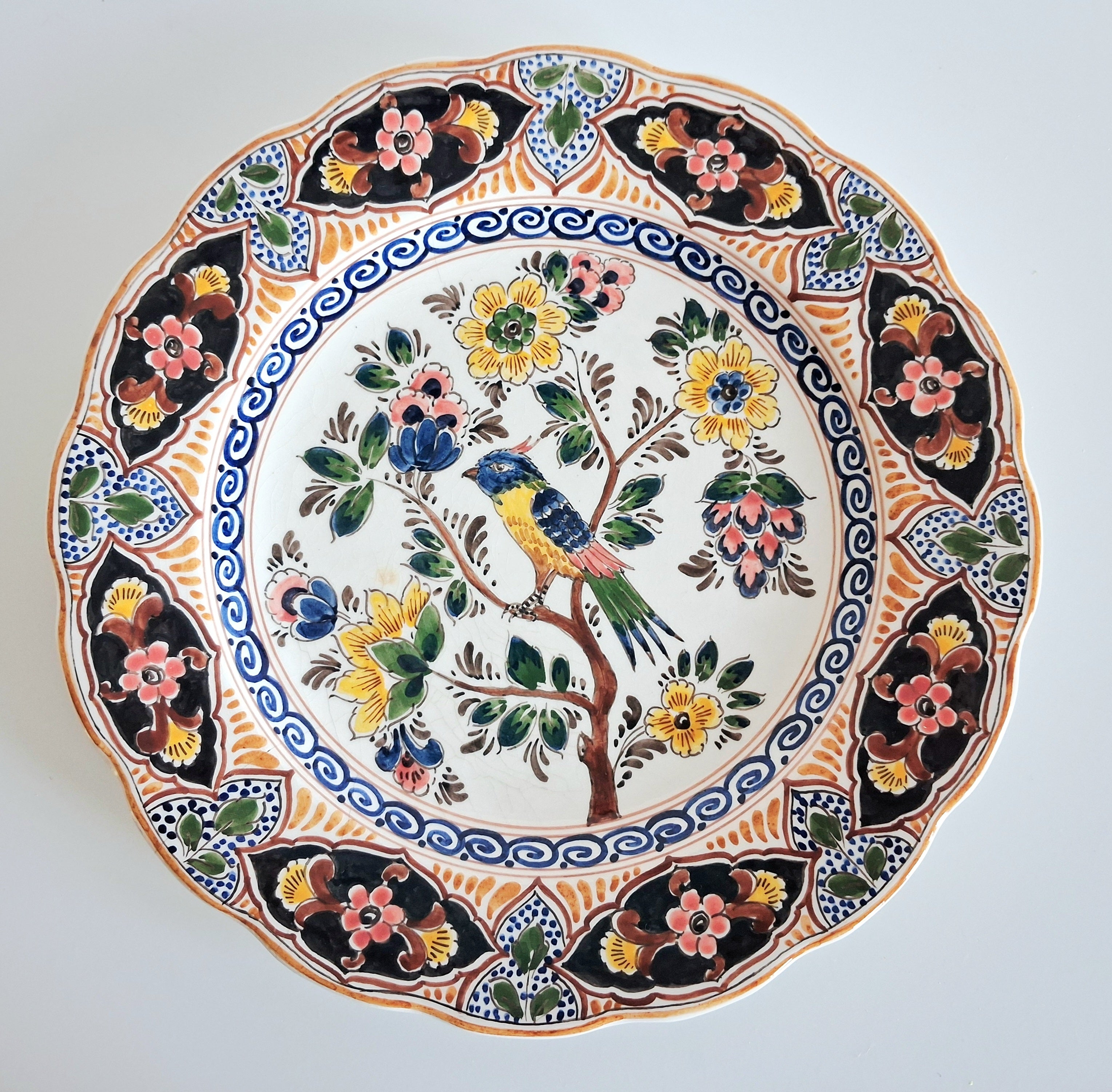 Hand painted Dutch Delft floral plates, Holland wall plates