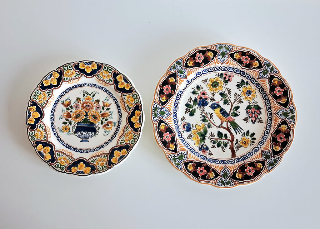 Hand painted Dutch Delft floral plates, Holland wall plates