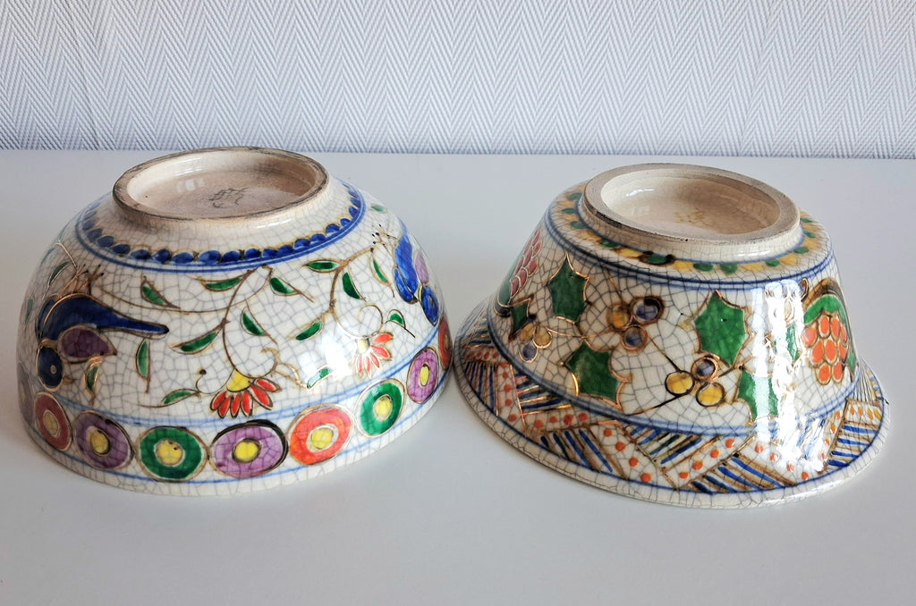 Pair of antique Japanese Satsuma style crackle glaze bowls, Early 20th century