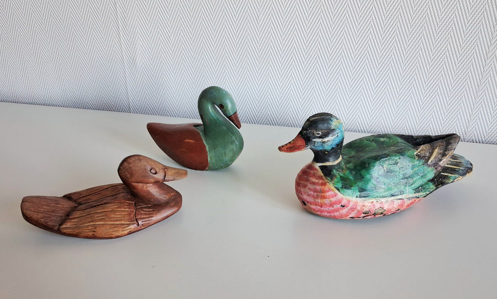 Vintage wooden duck figurines set of three