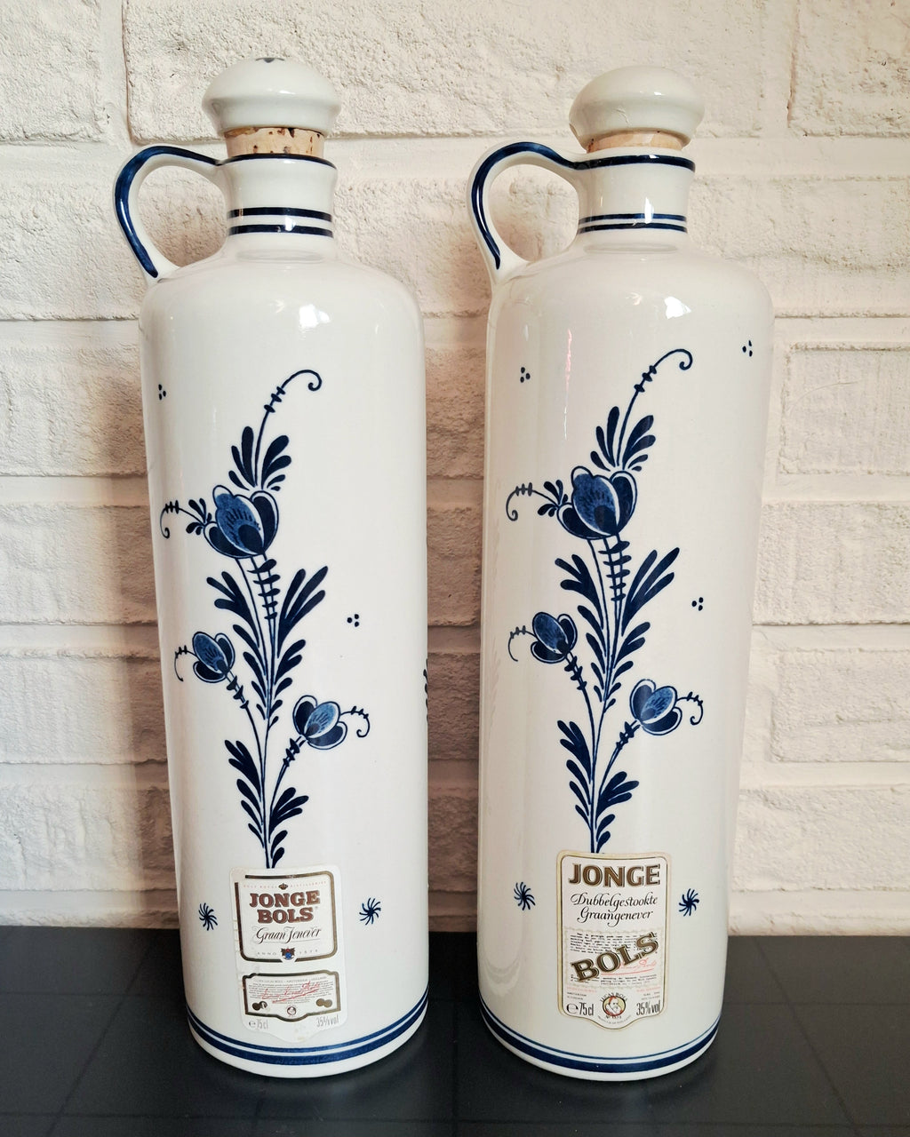 Vintage Delft Blue Bols jenever ceramic bottles set of two, 1979s