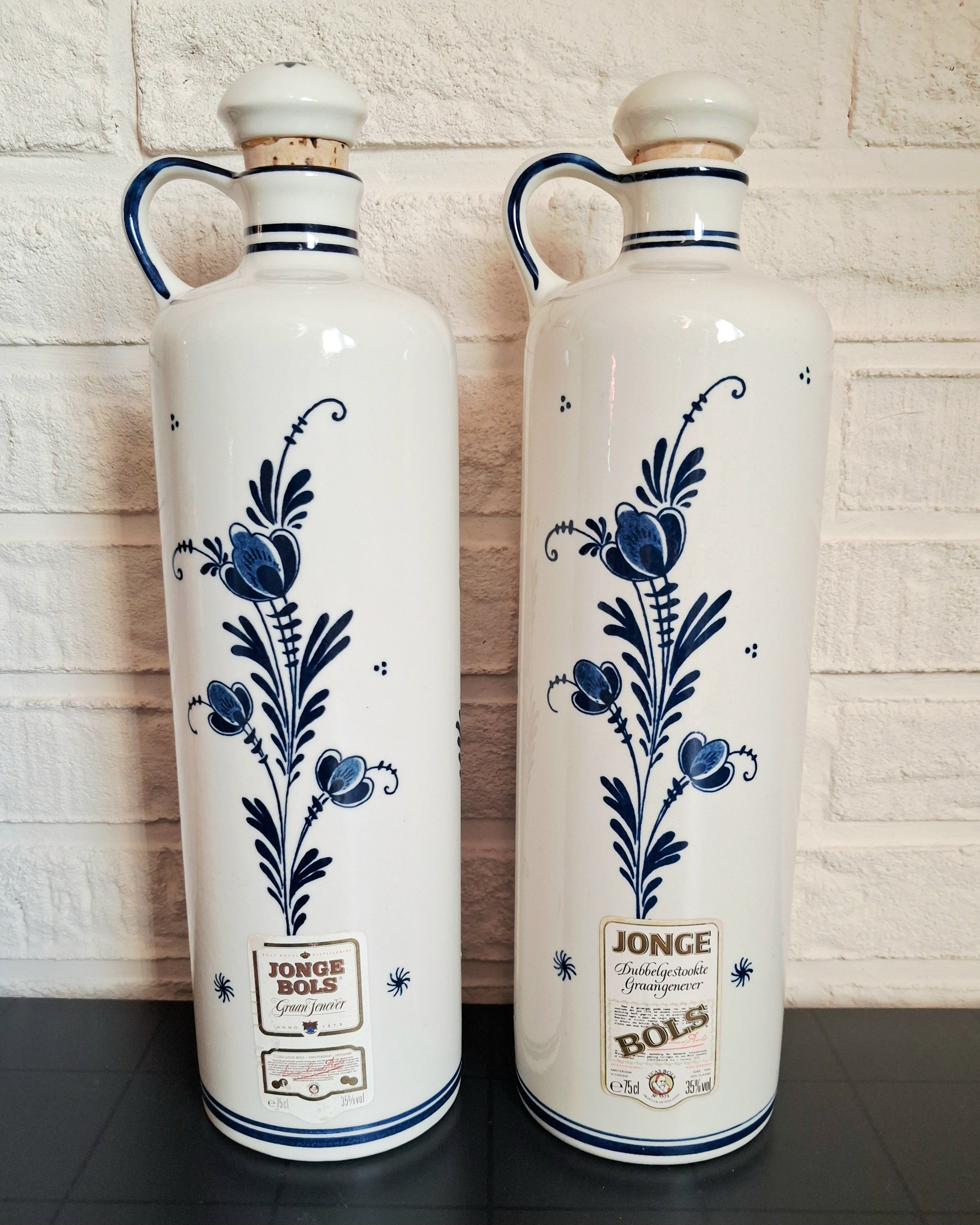 Vintage Delft Blue Bols jenever ceramic bottles set of two, 1979s
