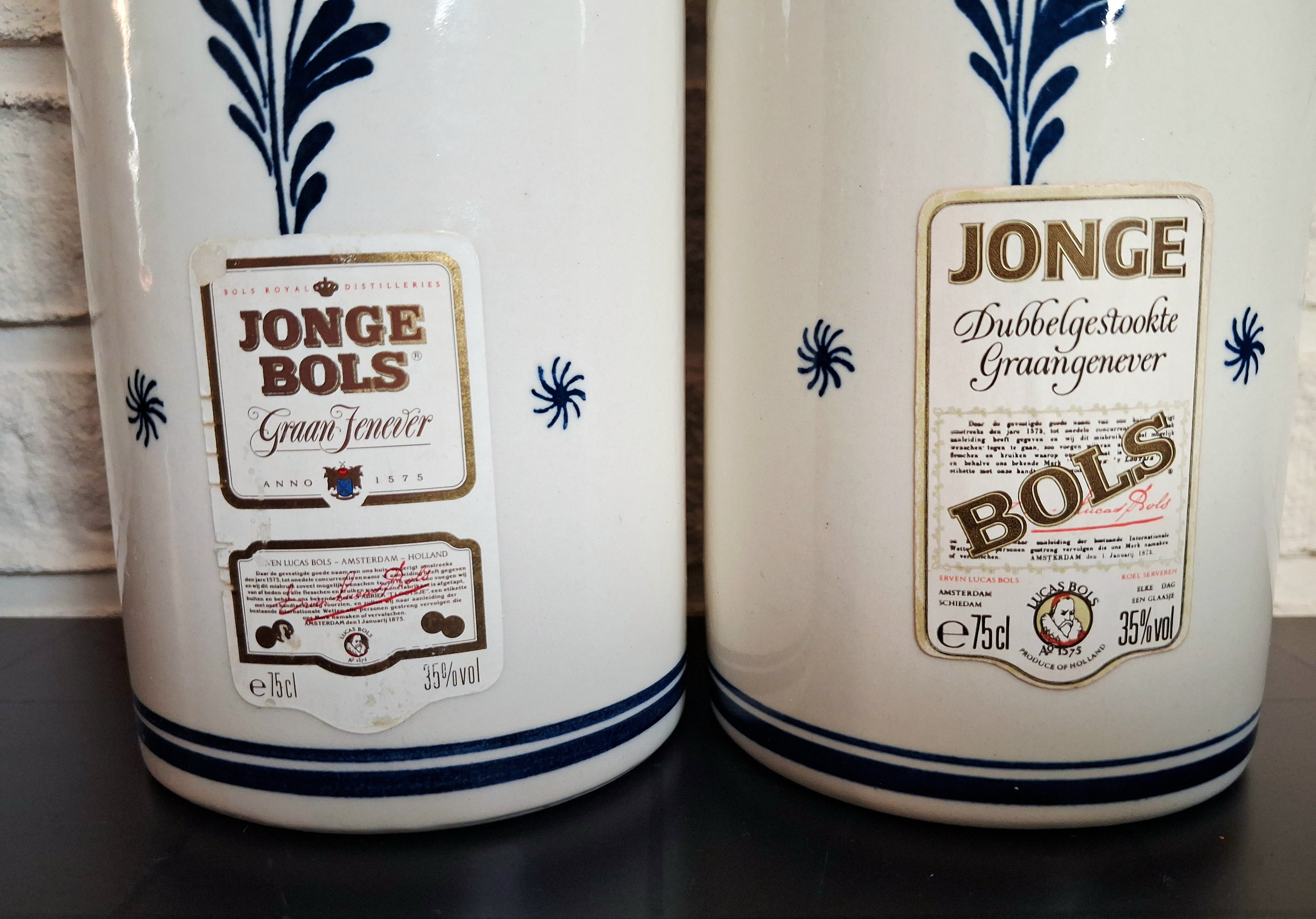 Vintage Delft Blue Bols jenever ceramic bottles set of two, 1979s