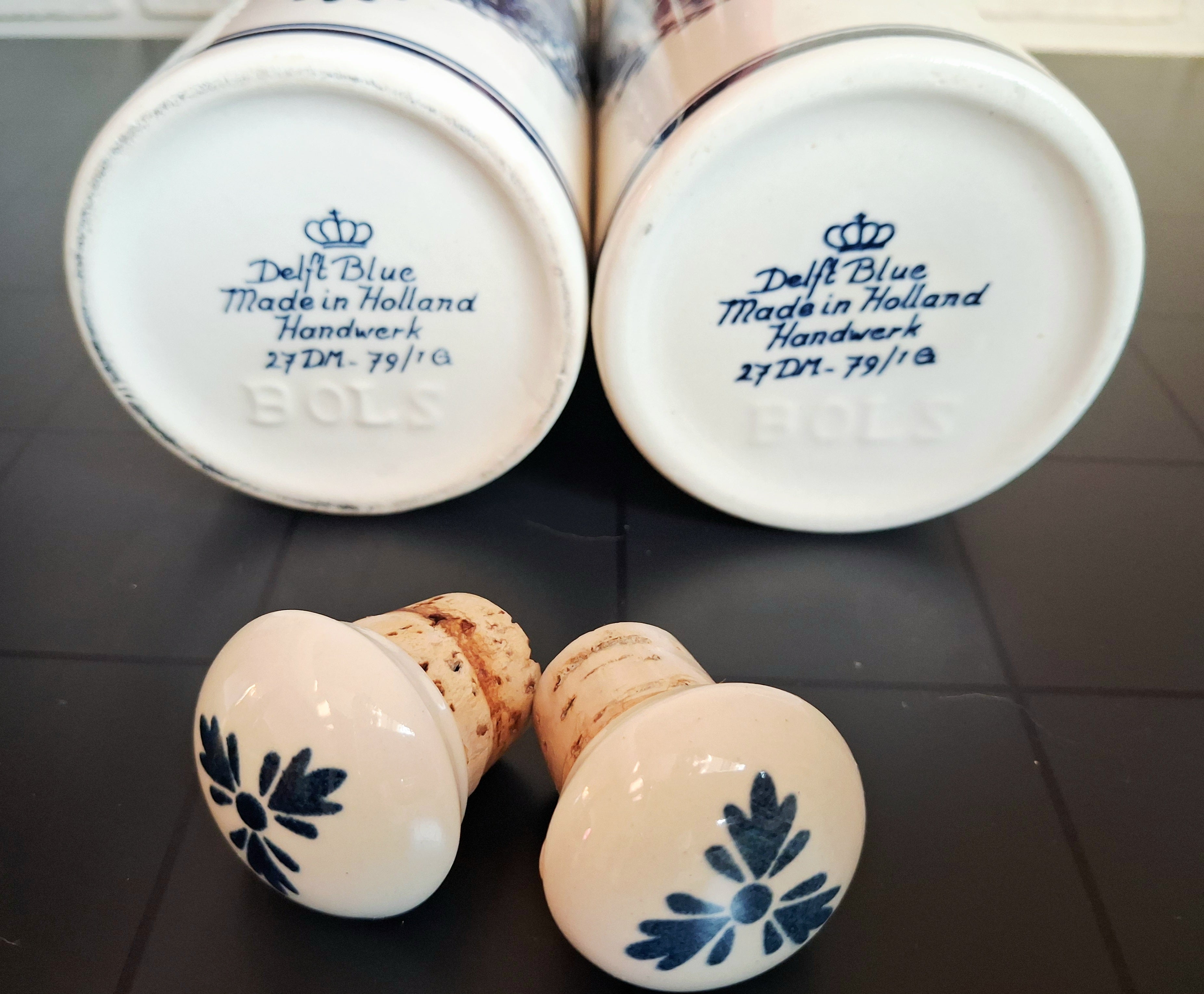 Vintage Delft Blue Bols jenever ceramic bottles set of two, 1979s