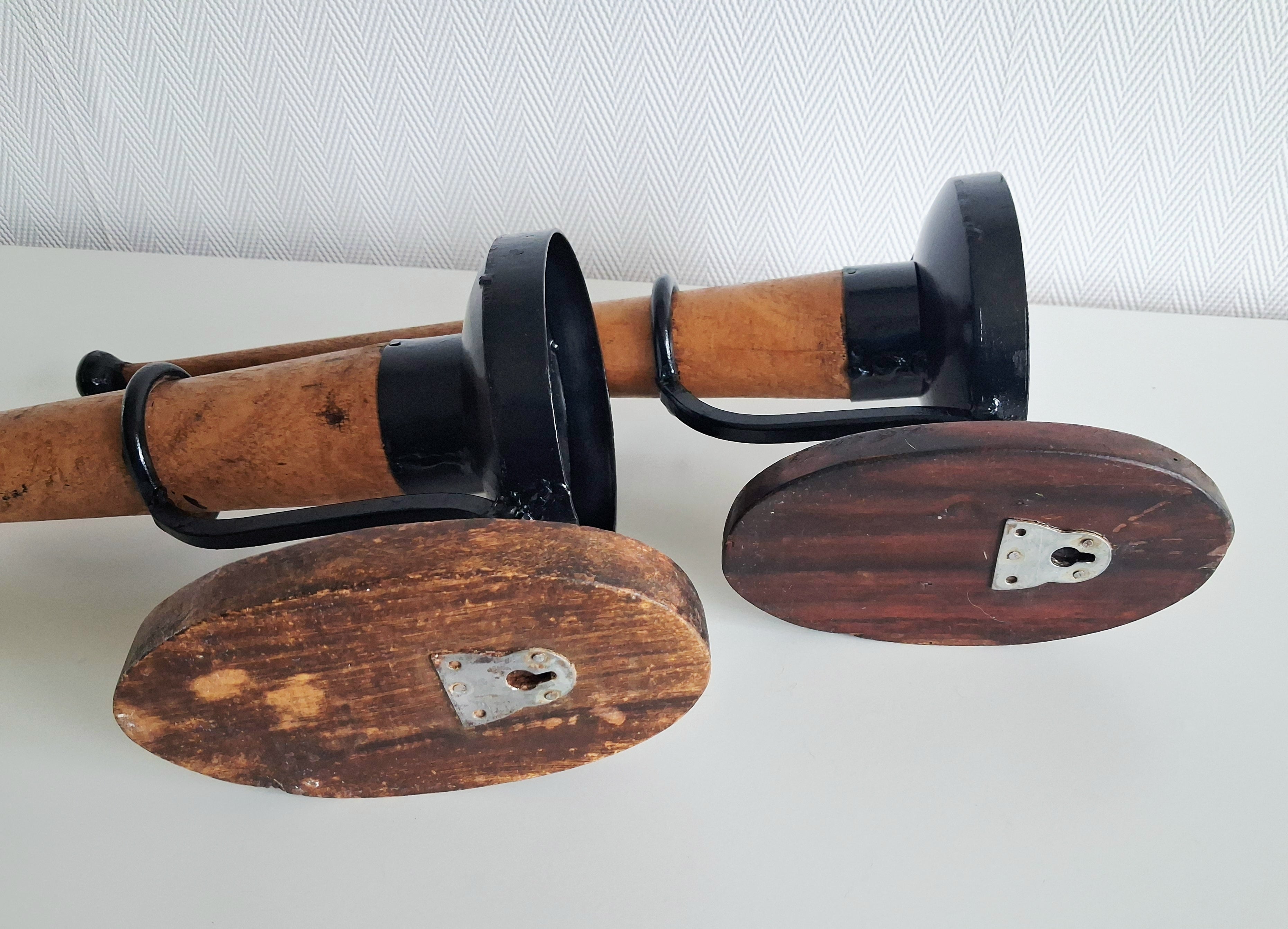 Pair of vintage wooden & metal wall candle sconces