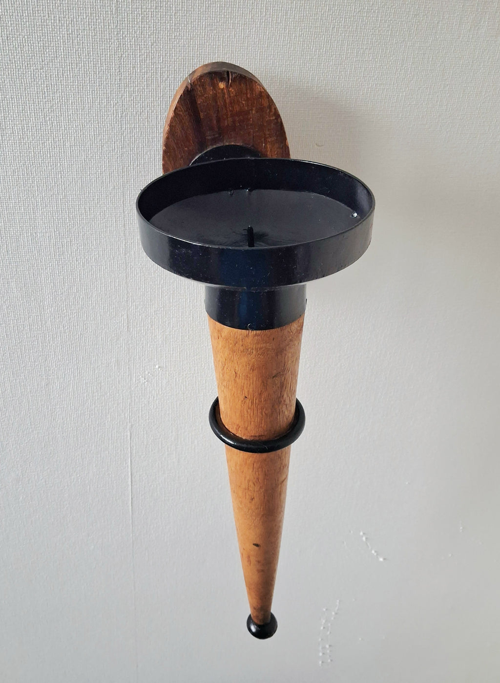 Pair of vintage wooden & metal wall candle sconces