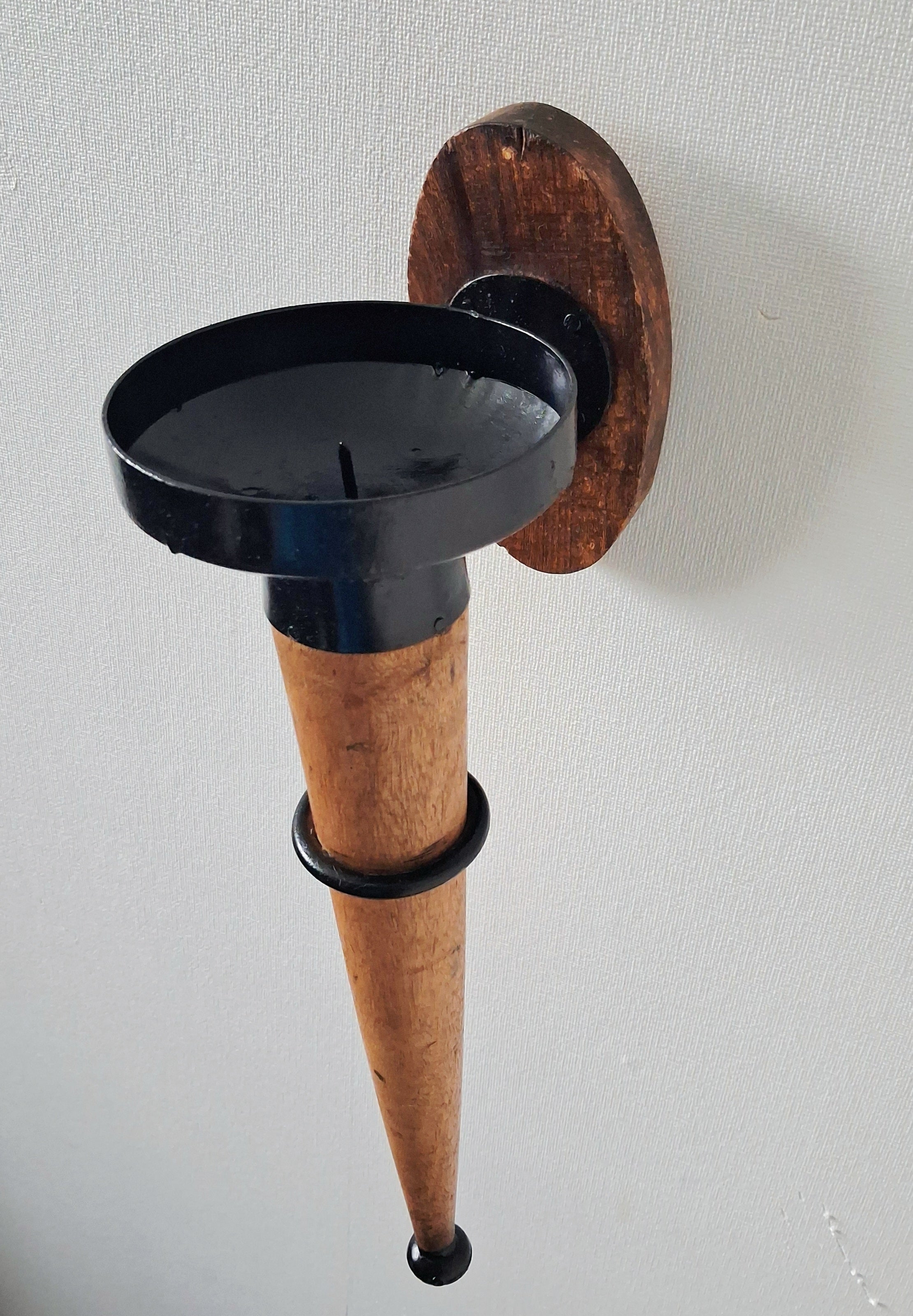 Pair of vintage wooden & metal wall candle sconces