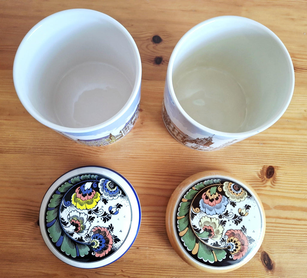 Set of two Gouda Polychrome ceramic storage jars
