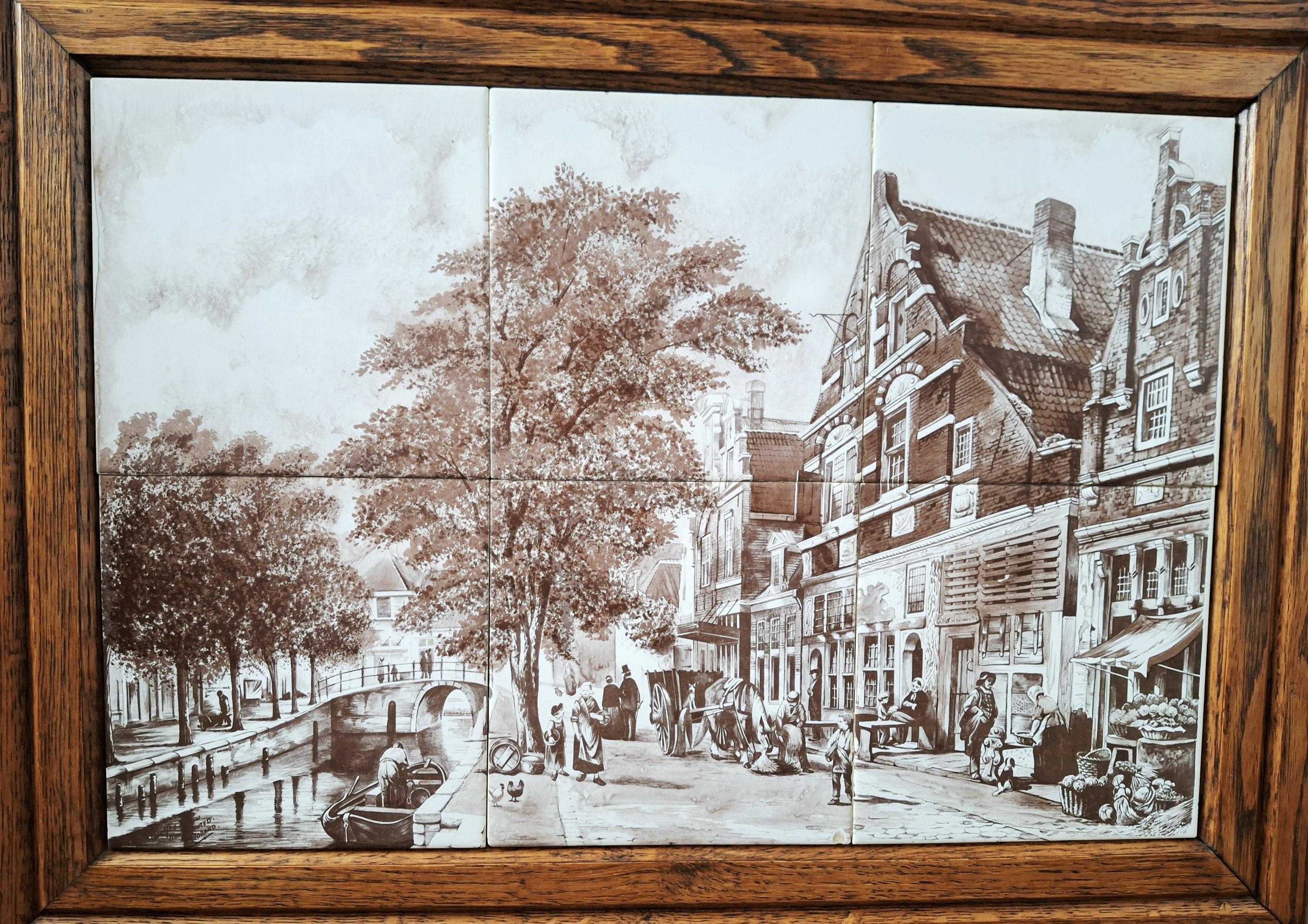 Delft tile panel, Dutch framed ceramic art