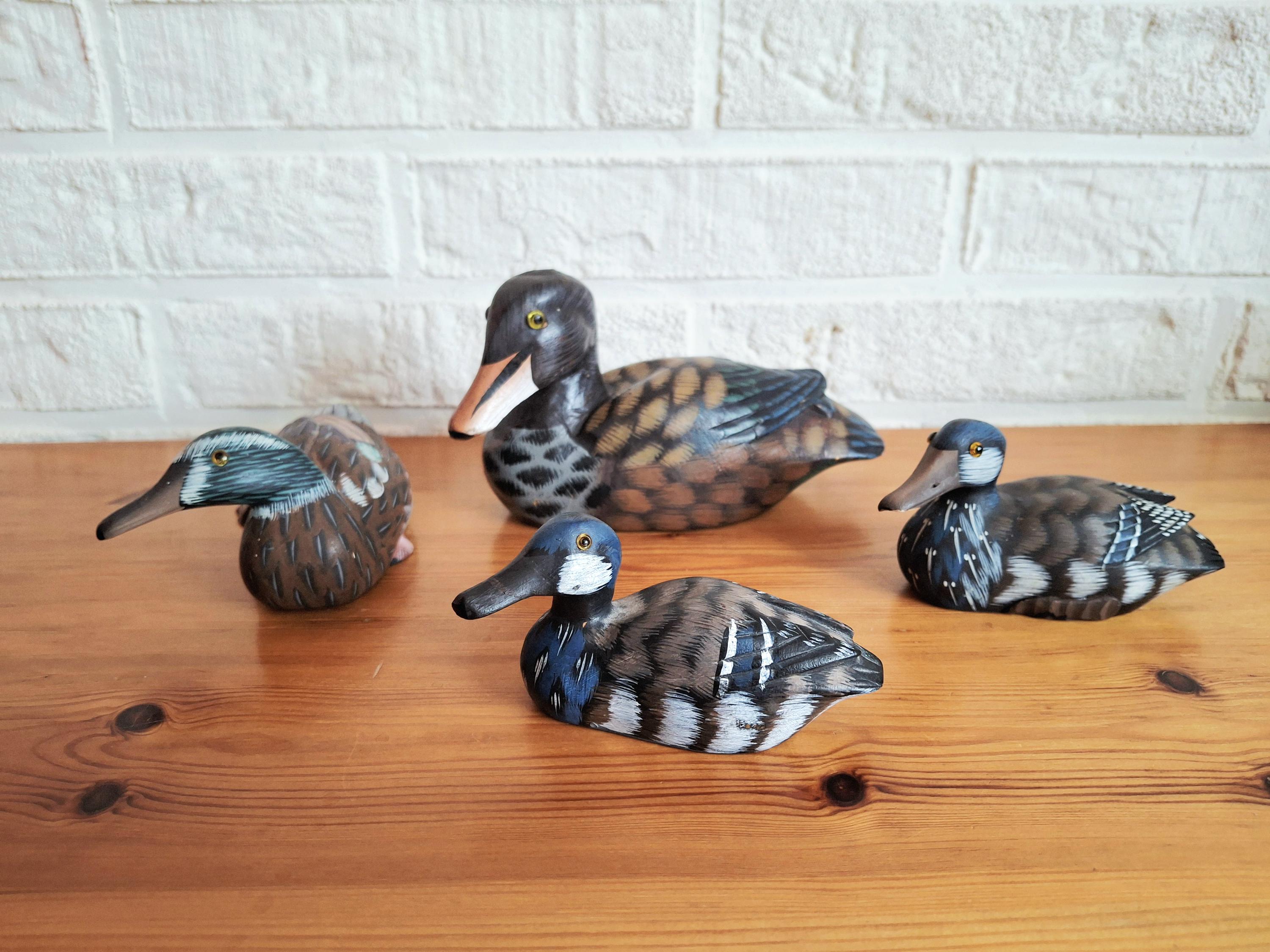 Decorative hand painted mallard duck figurines, Hand carved decoy set