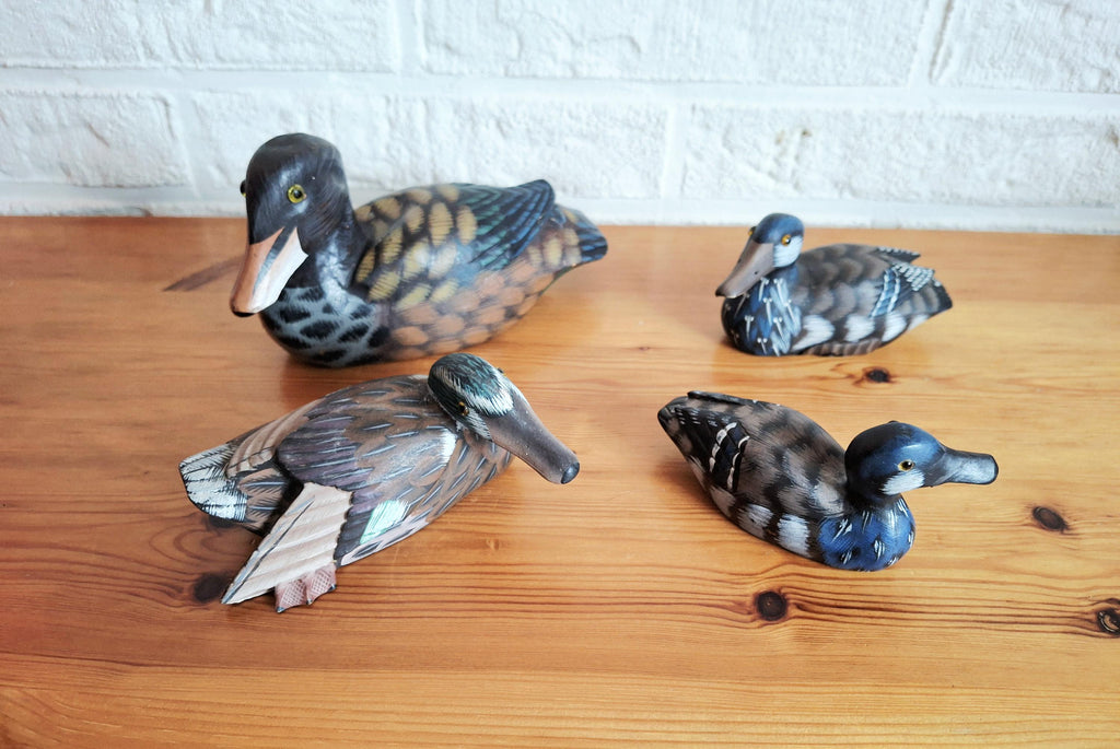 Decorative hand painted mallard duck figurines, Hand carved decoy set