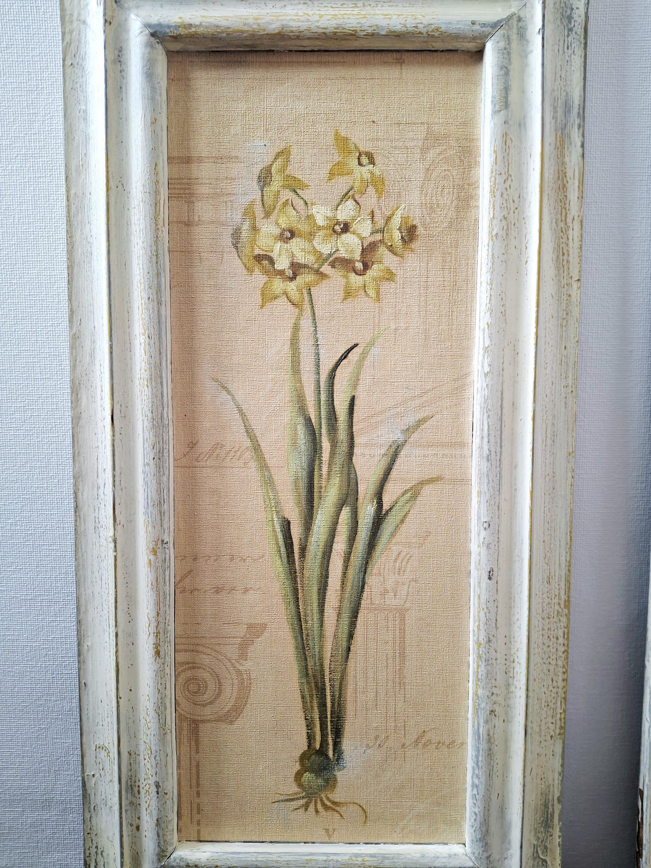Set of three framed botanical wall art pieces on textured paper, Cheri blum vintage