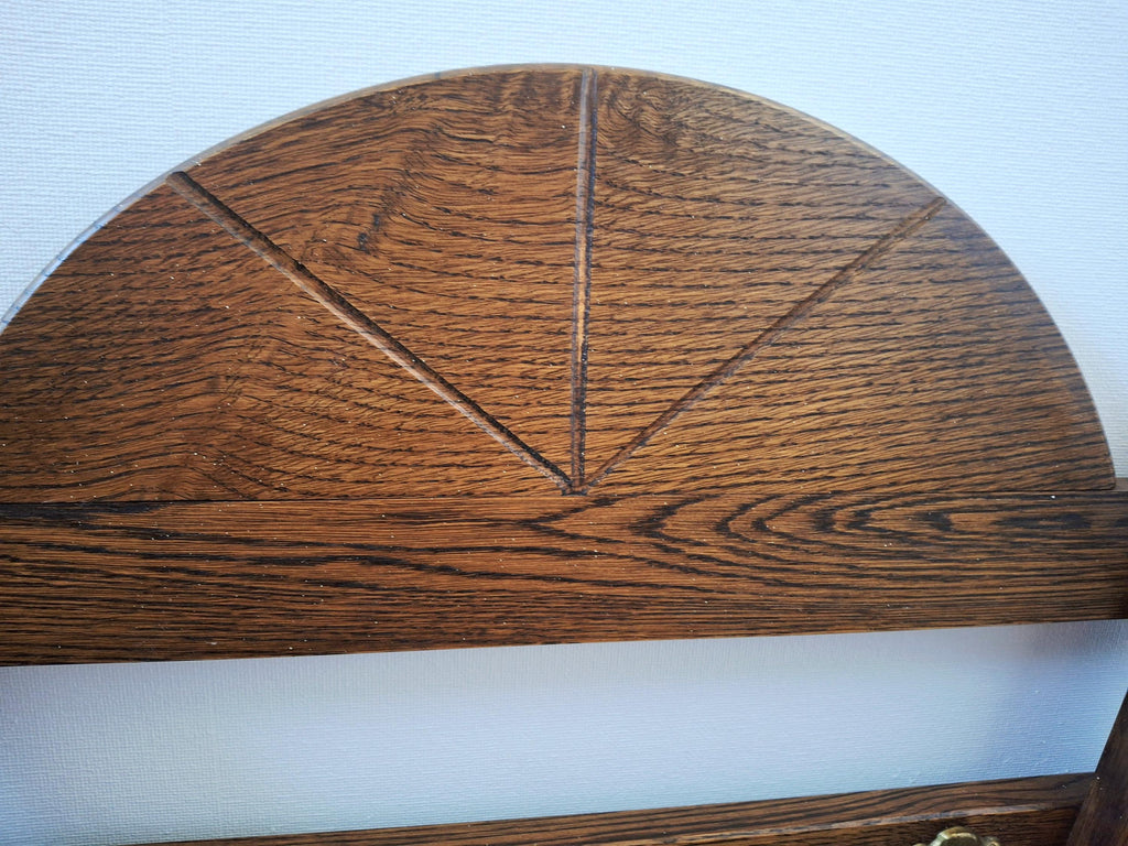 Oak wall coat rack with brass hooks, Art Deco coat holder