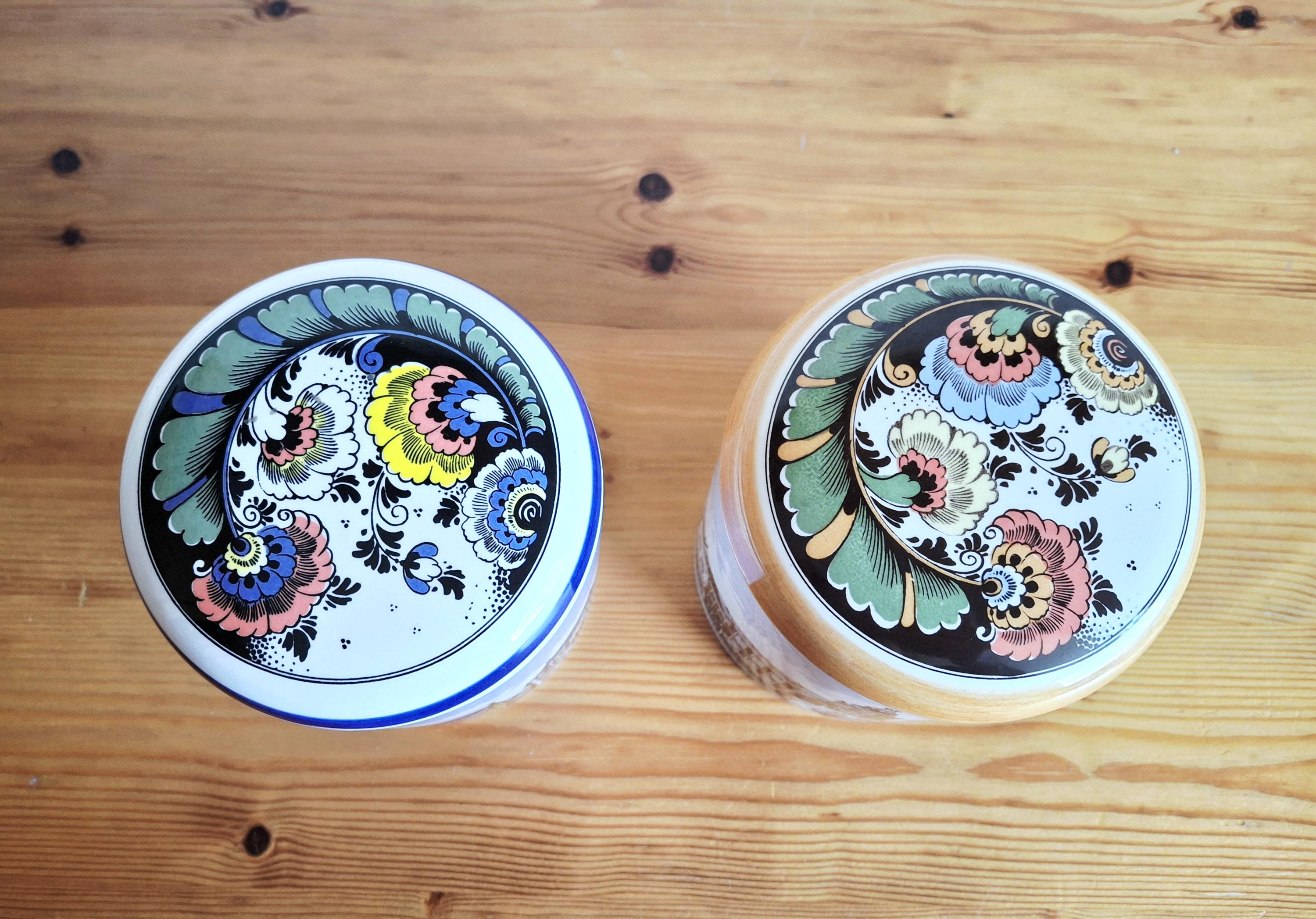 Set of two Gouda Polychrome ceramic storage jars