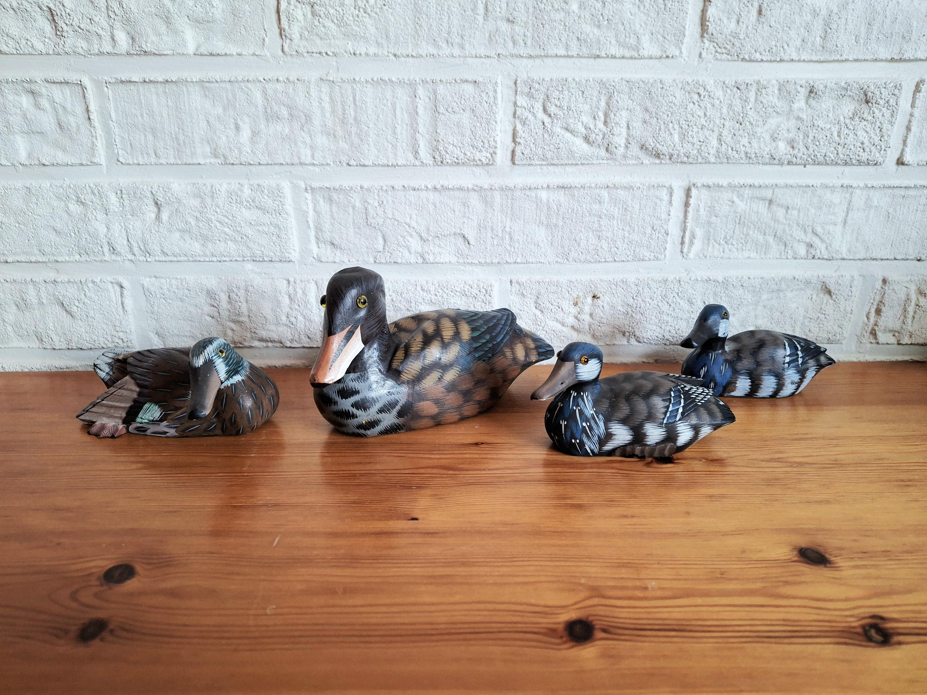 Decorative hand painted mallard duck figurines, Hand carved decoy set