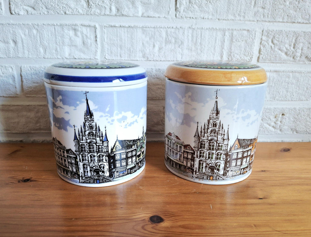 Set of two Gouda Polychrome ceramic storage jars