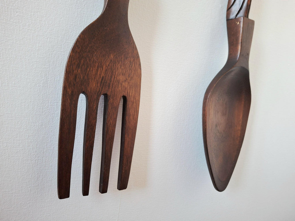 Large Tiki wall fork and spoon set