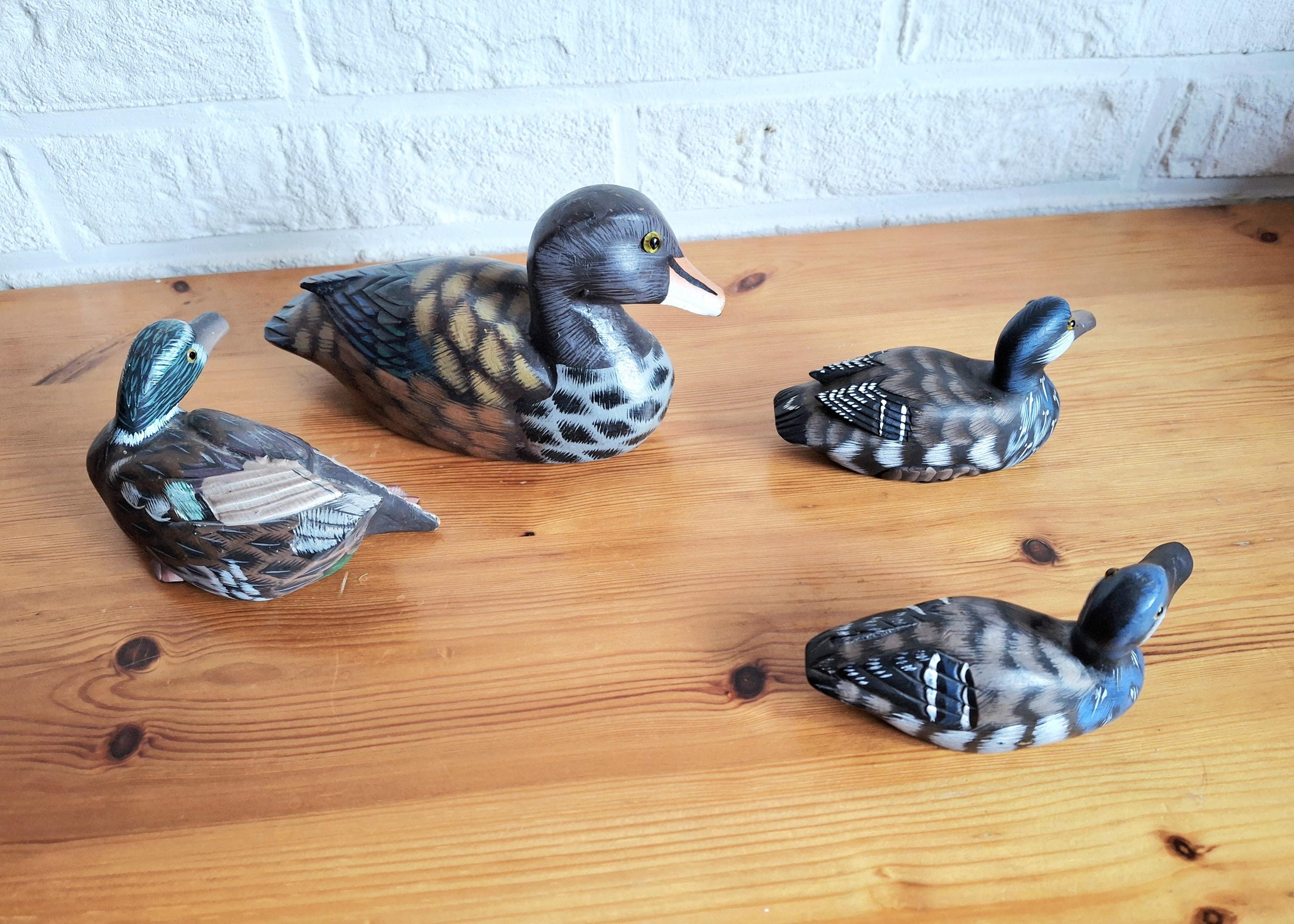 Decorative hand painted mallard duck figurines, Hand carved decoy set