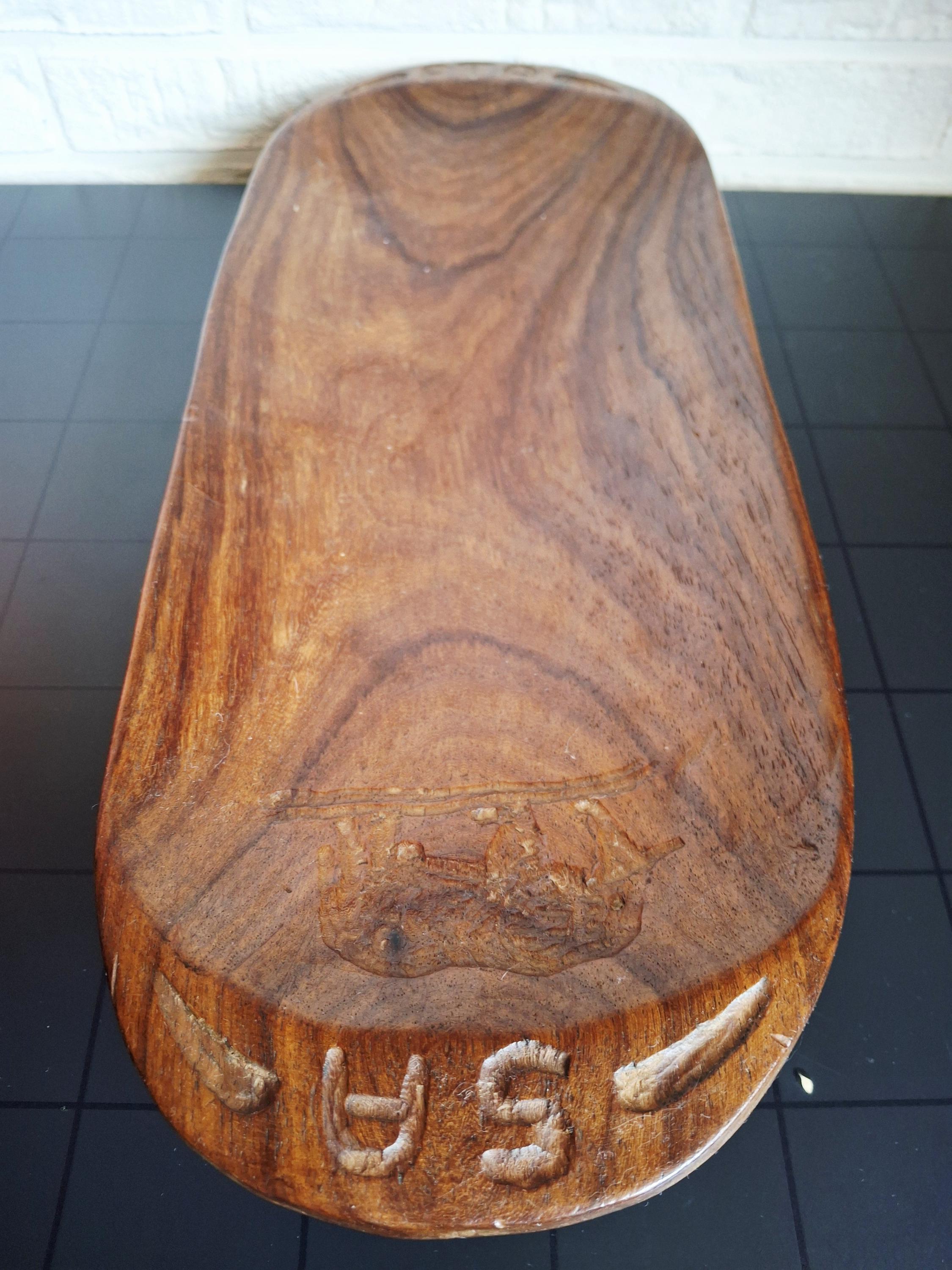 Hand-carved African kiaat bowl with elephant, Pretoria wooden centerpiece