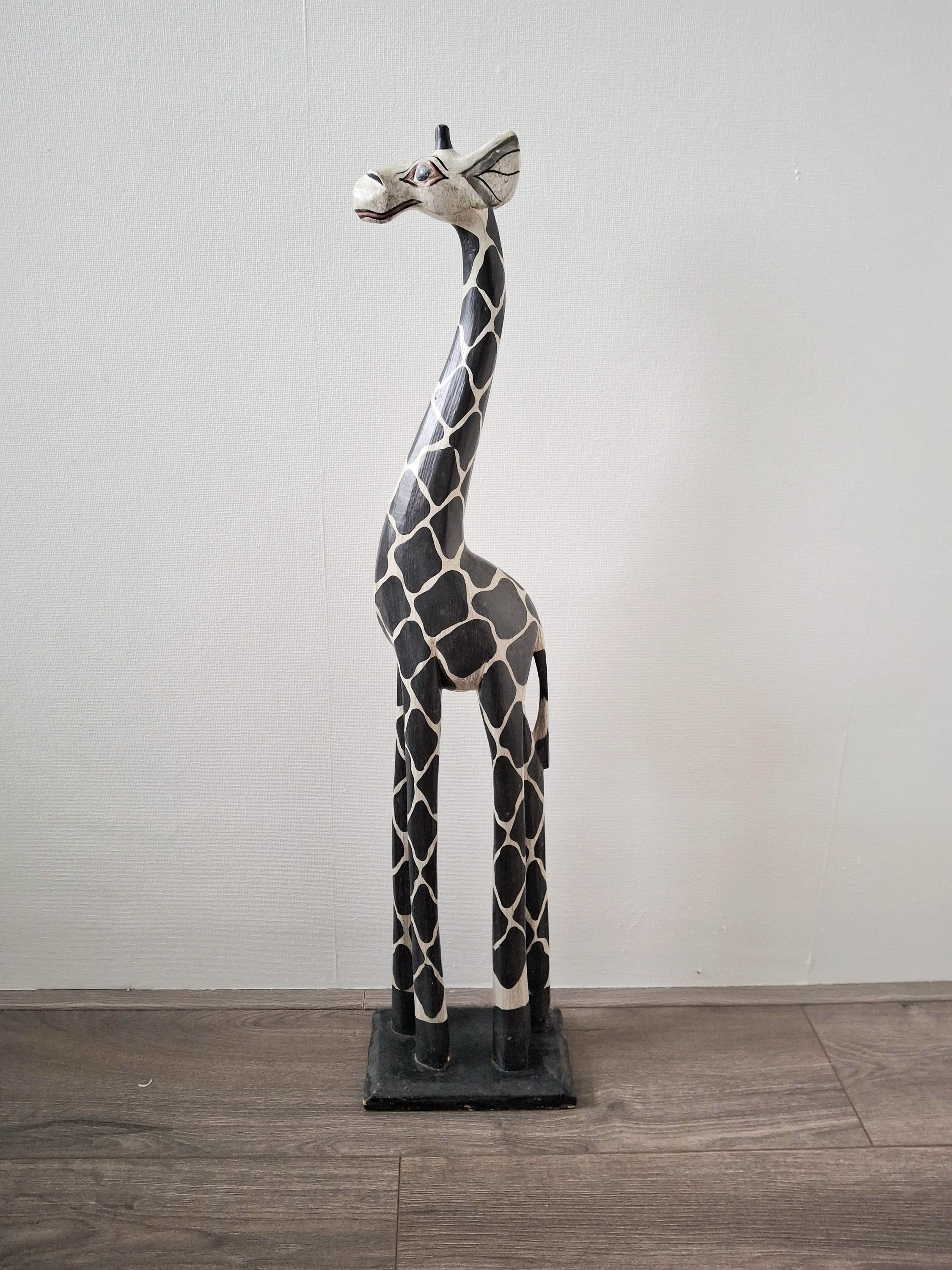 Hand carved wooden giraffe figurine 80 cm tall