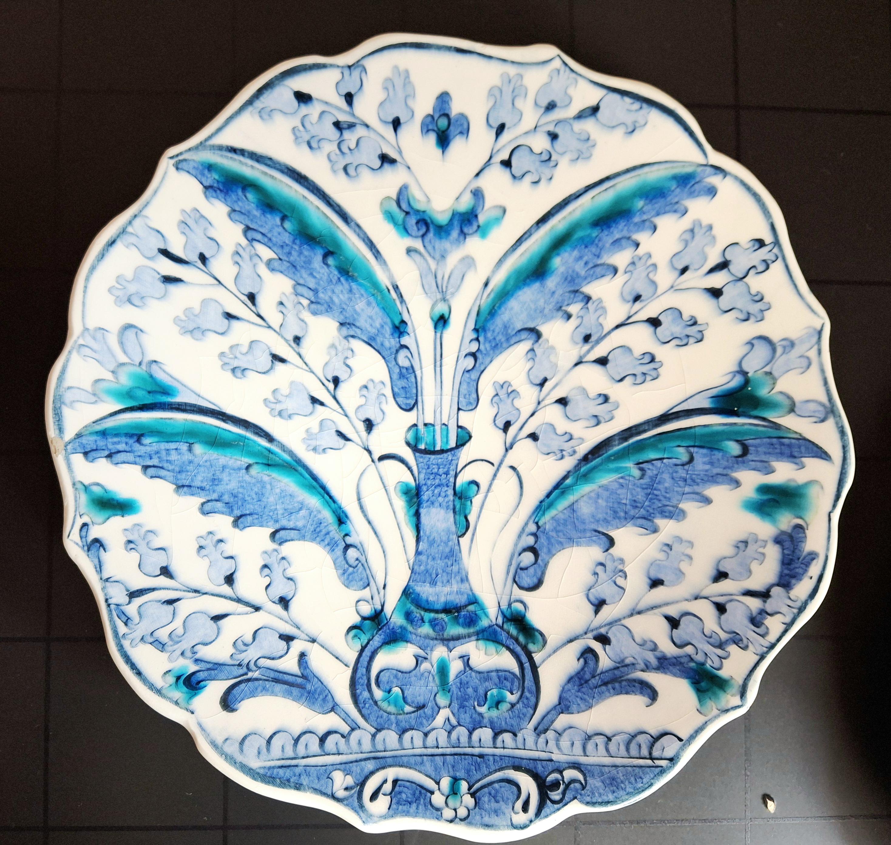 Set of 2 handmade Turkish ceramic plates Ezgi Çini Kütahya, Blue & White decorative plates