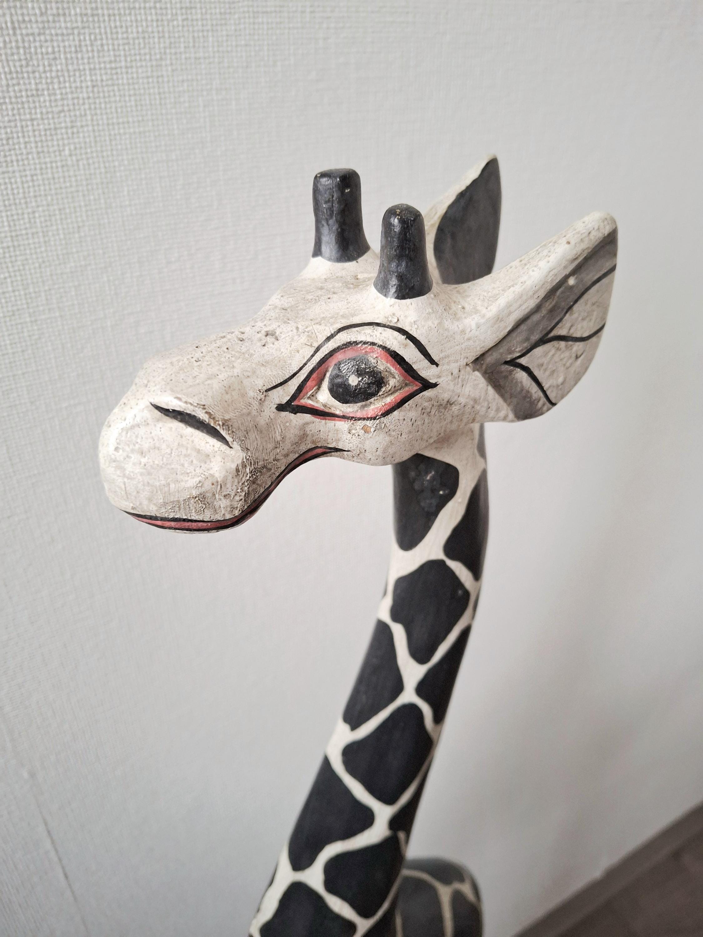 Hand carved wooden giraffe figurine 80 cm tall