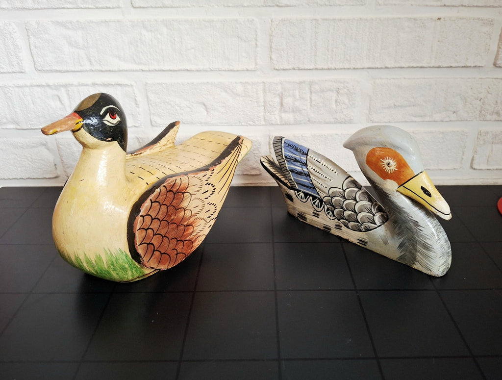 Hand carved & painted folk art duck pair