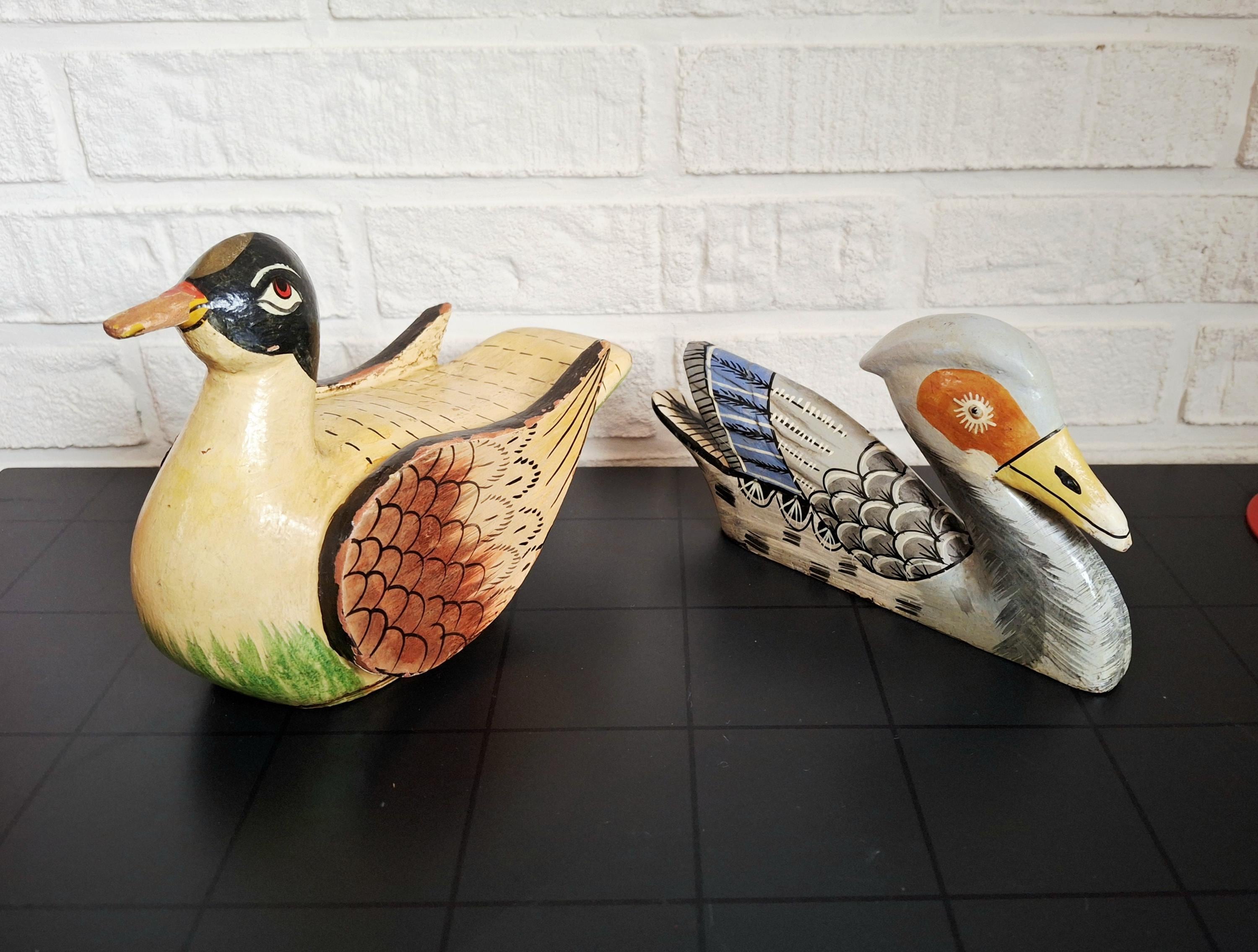 Hand carved & painted folk art duck pair