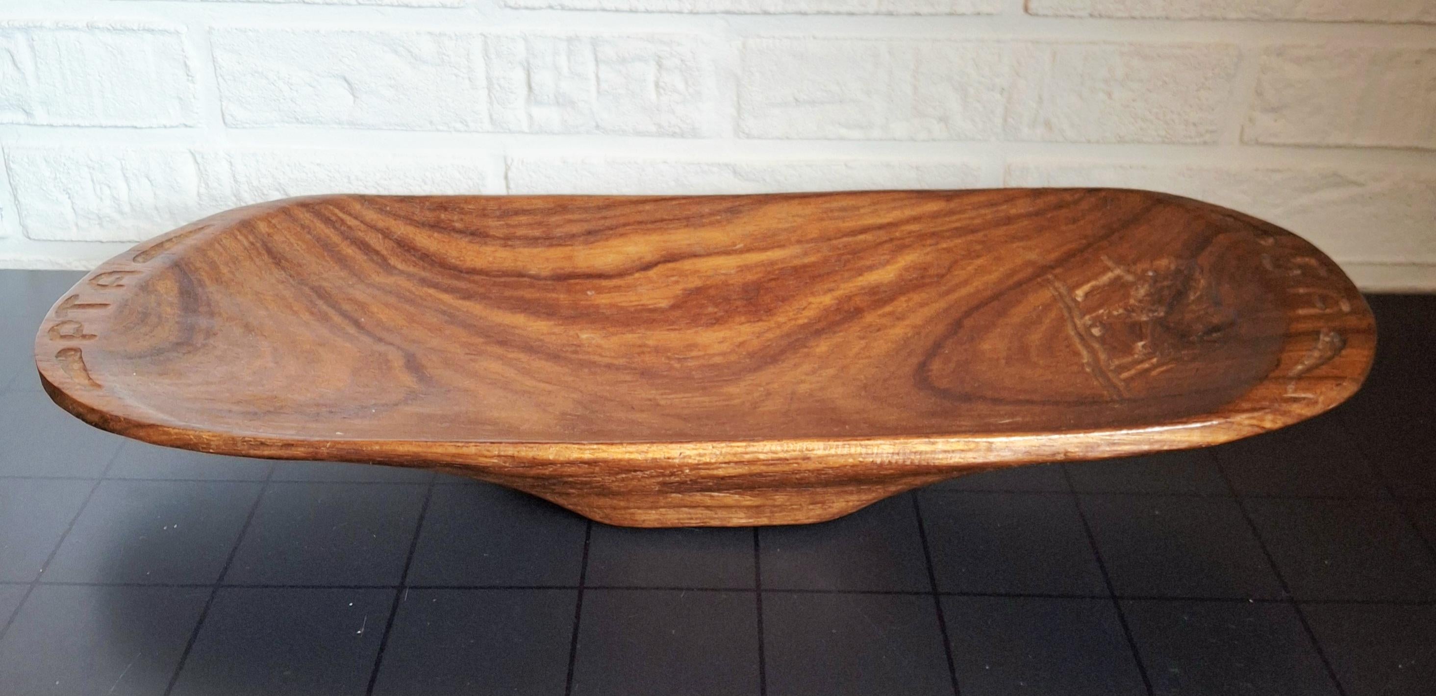 Hand-carved African kiaat bowl with elephant, Pretoria wooden centerpiece