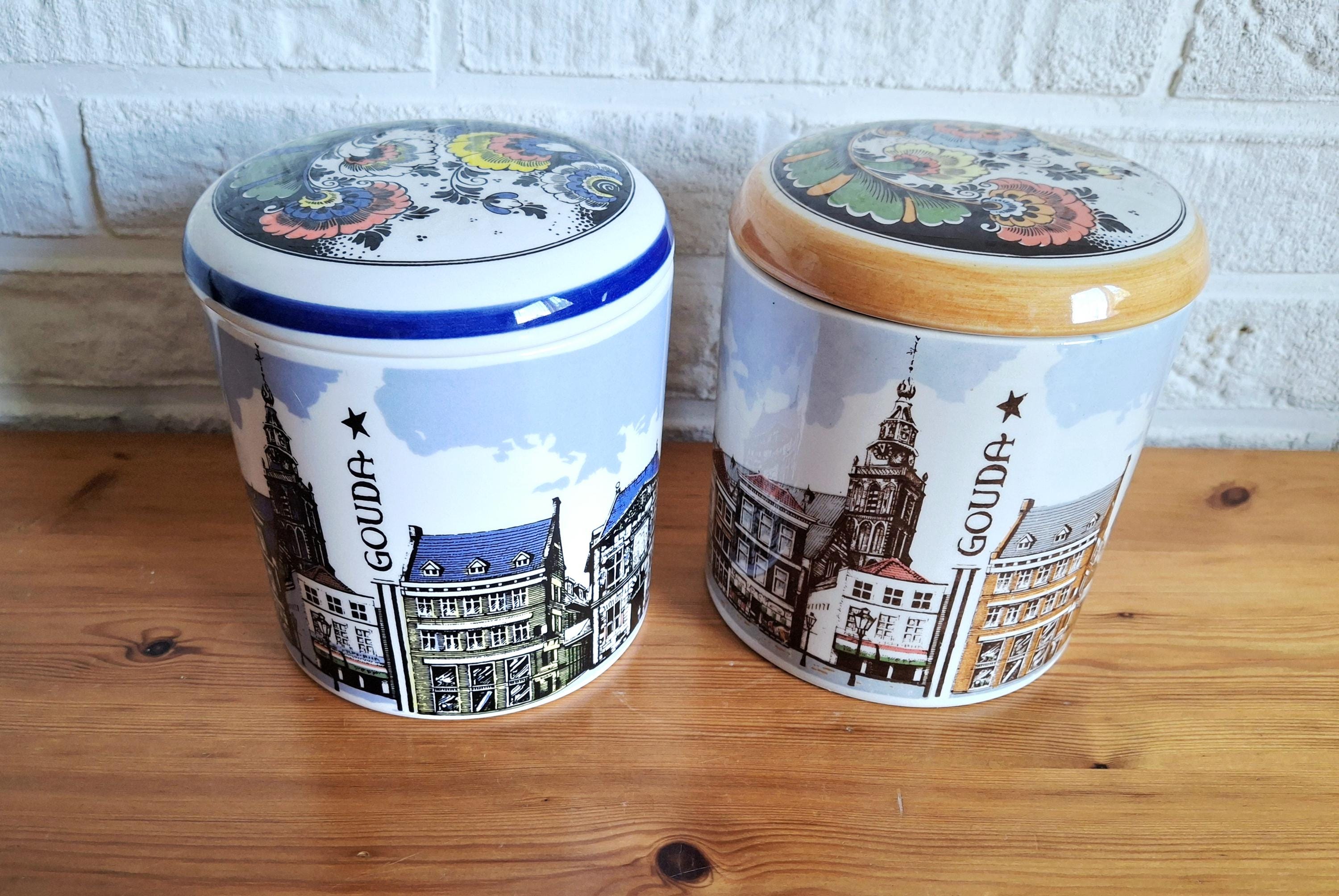 Set of two Gouda Polychrome ceramic storage jars