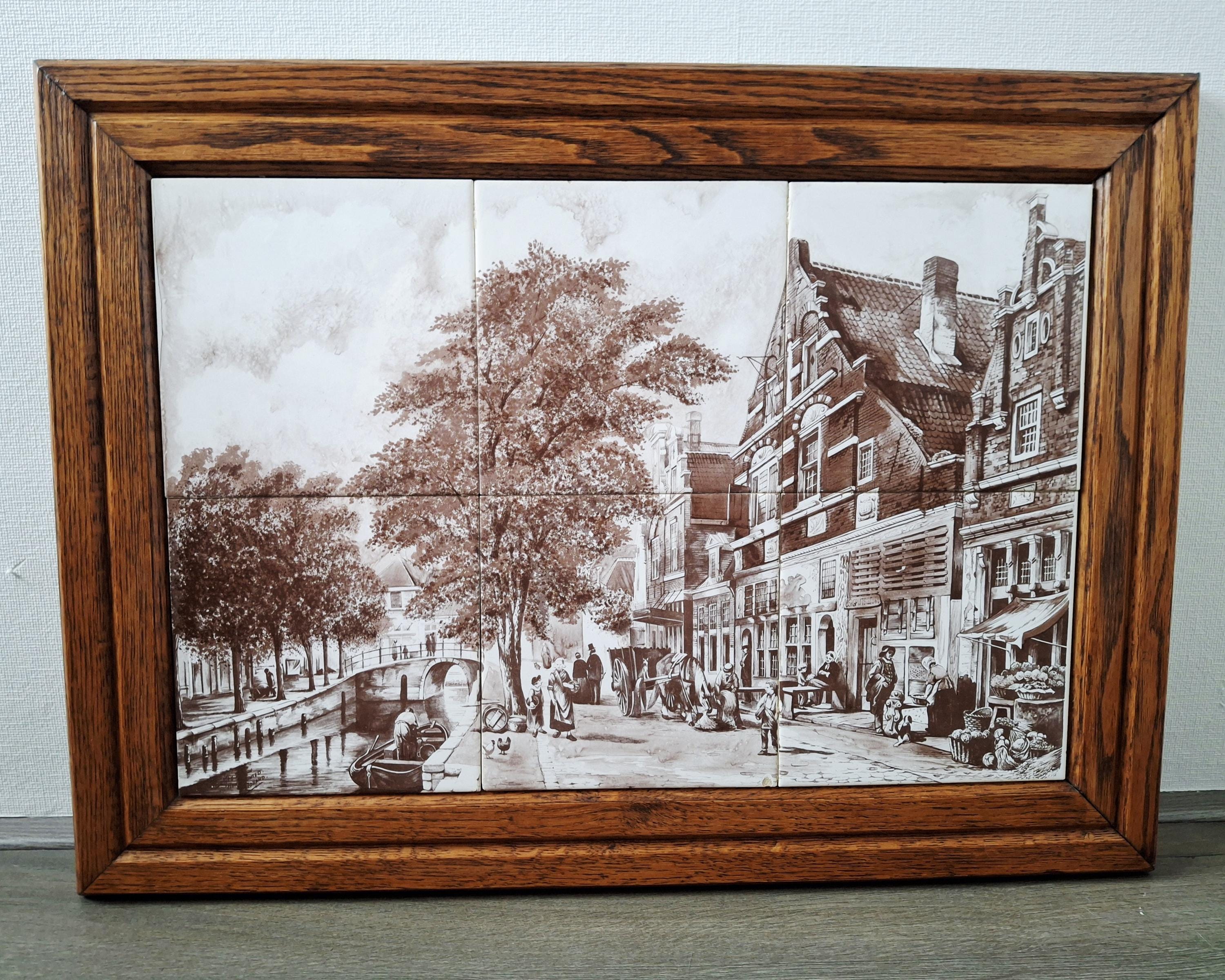 Delft tile panel, Dutch framed ceramic art