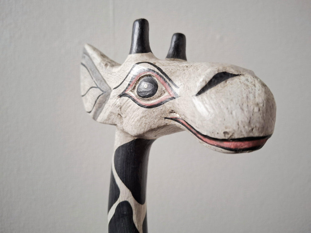 Hand carved wooden giraffe figurine 80 cm tall