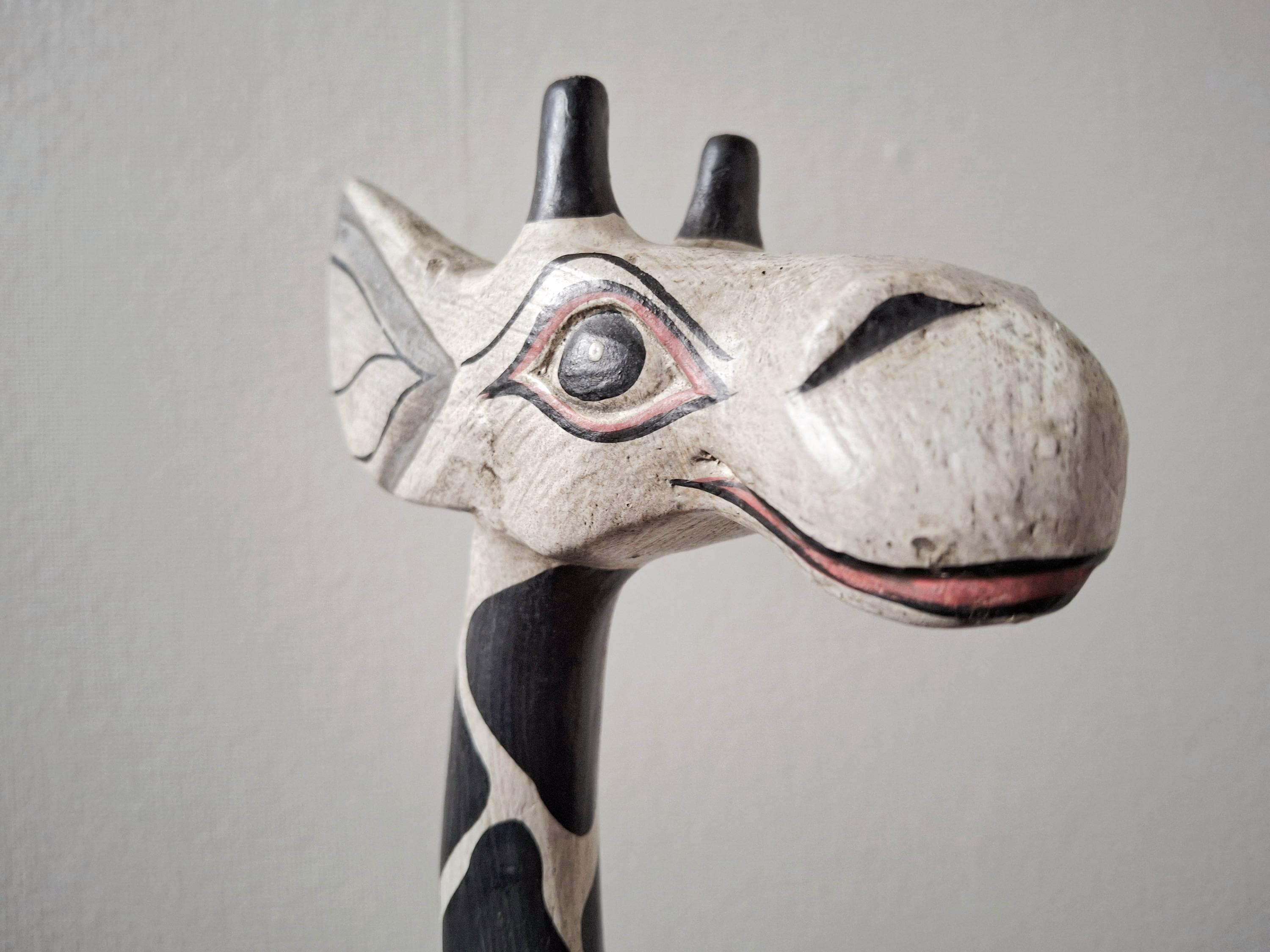 Hand carved wooden giraffe figurine 80 cm tall