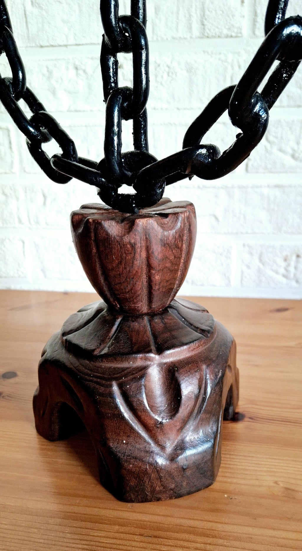 Vintage spanish wooden gothic candelabra, chain candlestick