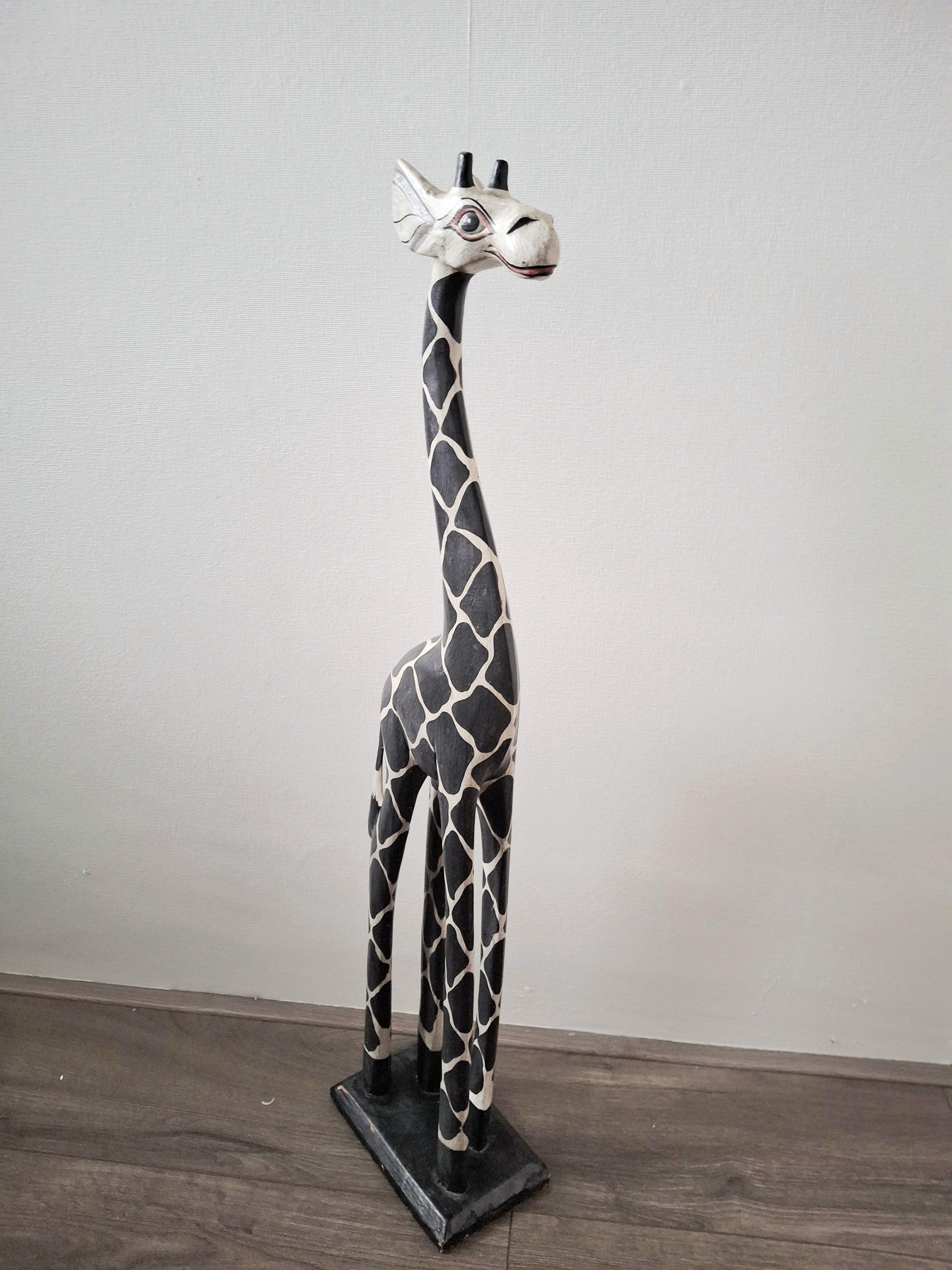 Hand carved wooden giraffe figurine 80 cm tall